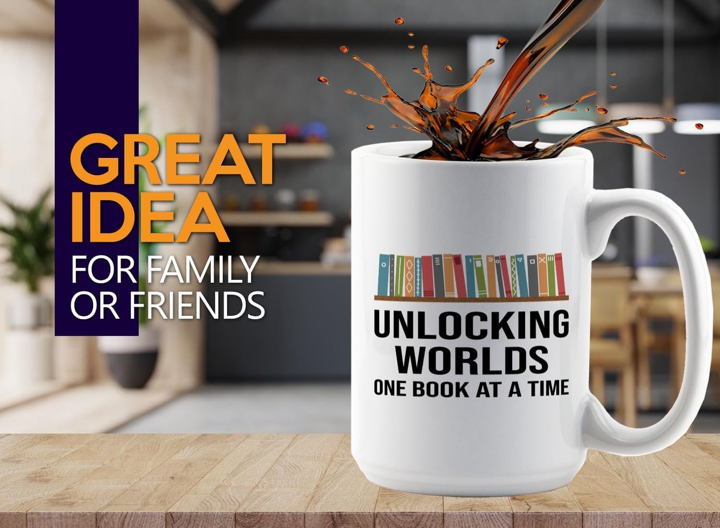 Book Lover Coffee Mug 15oz White -Unlocking Worlds - Gift For Poets Bookish People Bibliophile Librarian Book Club Reader