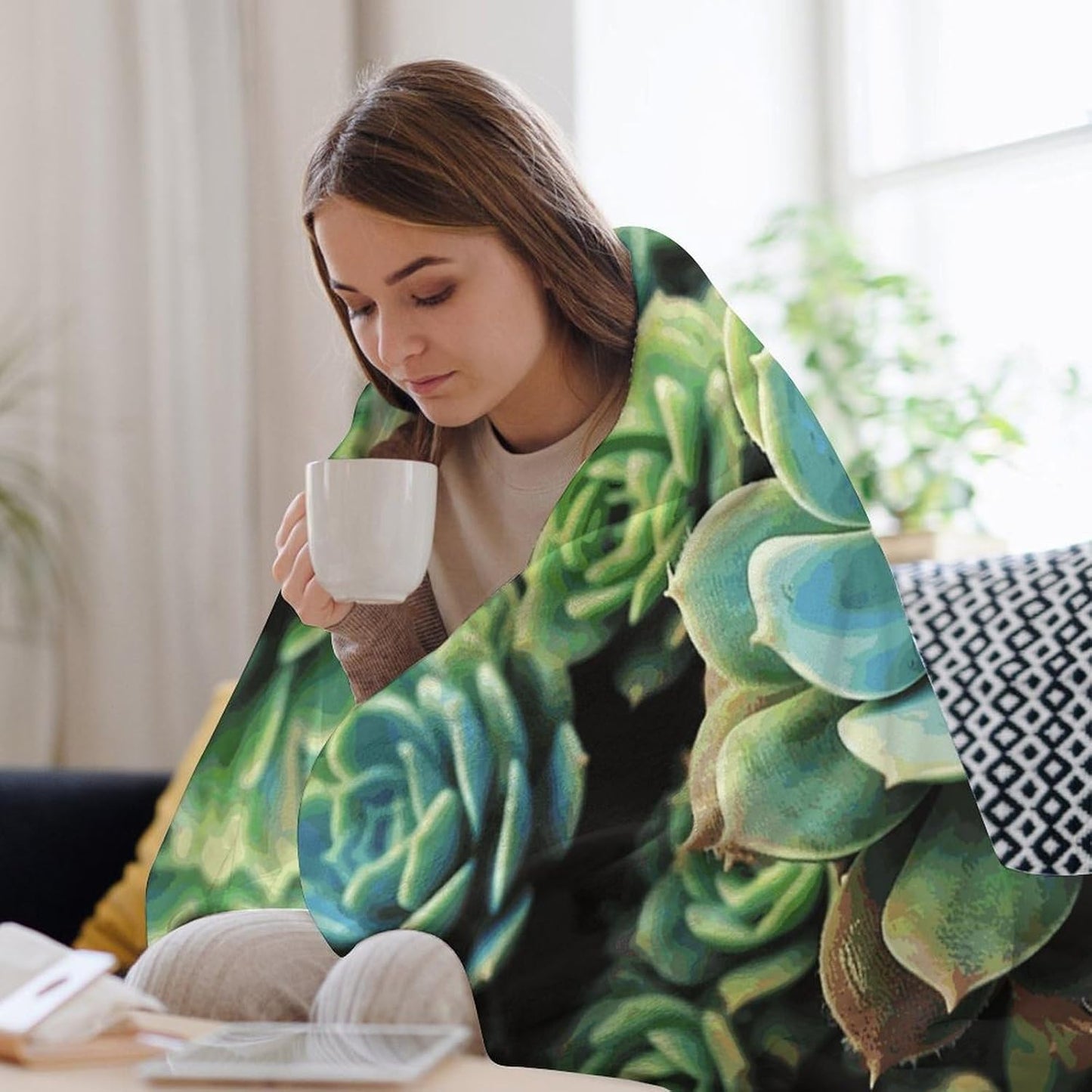 Succulent Plants Blanket Super Soft Lightweight Throw Blanket Cute Cozy Warm Bed Blanket Decorative Fuzzy Blanket All-Season Home Decor Gift for Sofa Couch Living Room 50"*60"（130 * 150cm）