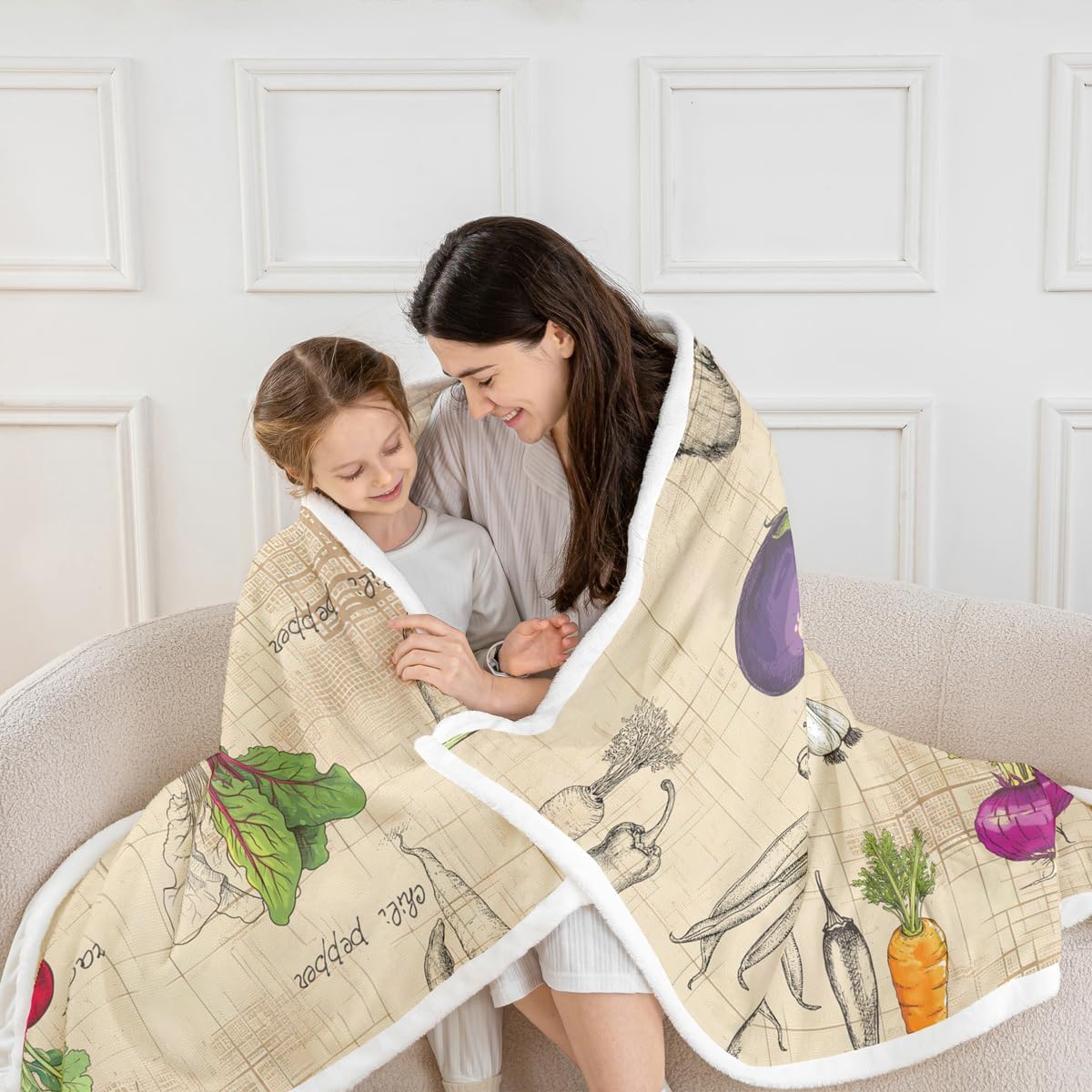 Feelyou Vegetables Fleece Throw Blanket Radish Eggplant Print Sherpa Blanket for Sofa Couch Food Theme Plush Fresh Vegetable Pattern Warm Fuzzy Room Decor 50"x60"