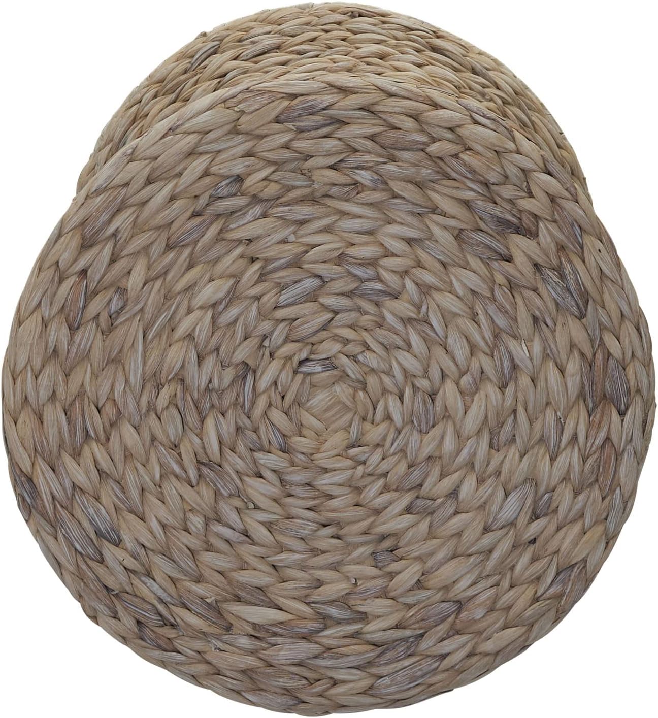 Household Essentials Handwoven Water Hyacinth Wicker Stool with Hourglass Shape, White Wash Finish