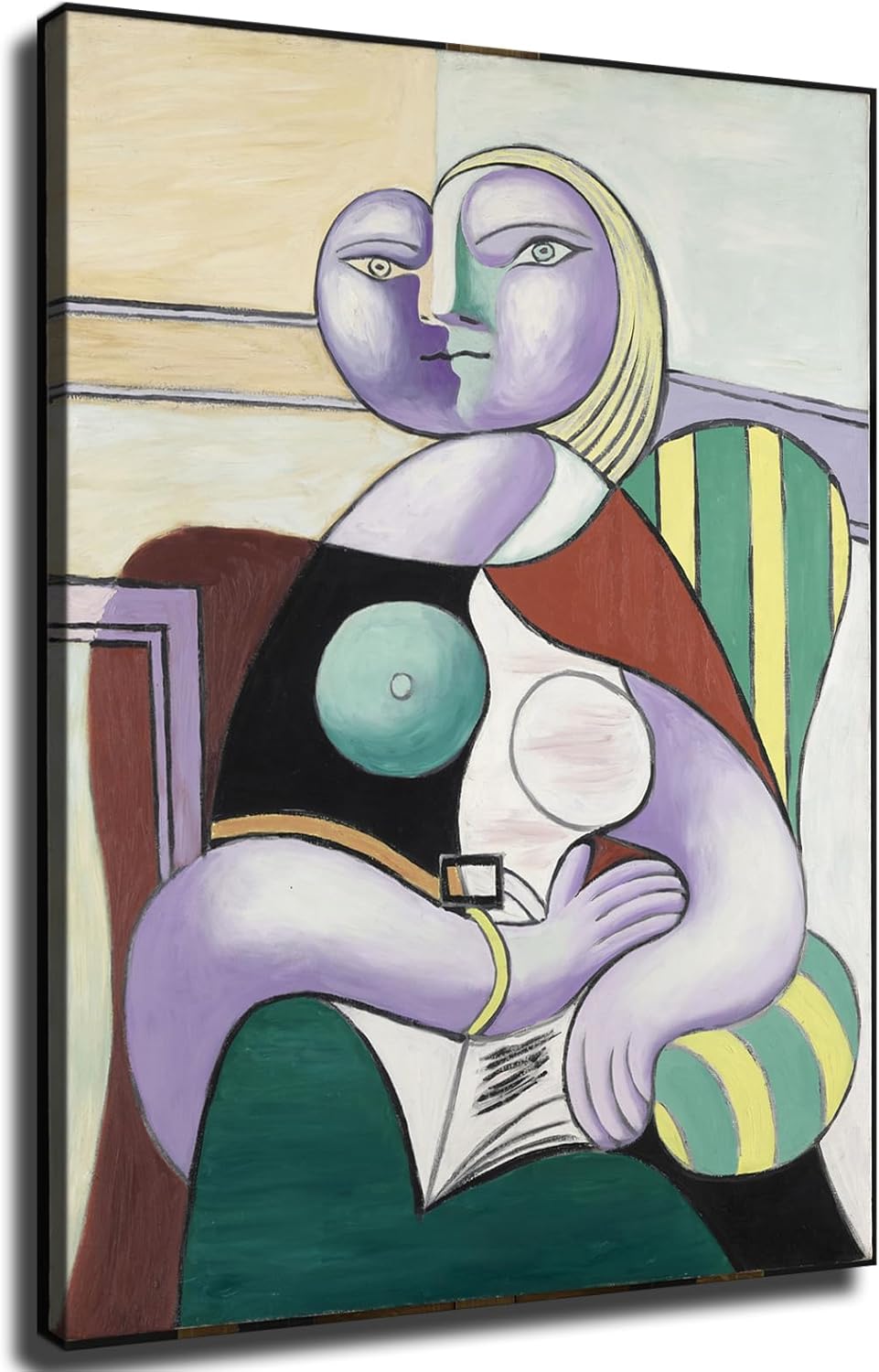 Pablo Picasso Exhibition - Woman Reading - Young Lady Poster Wall Art Painting Canvas Wall Decor Modern Family Home Aesthetic Decor Bedroom Background Wall Decor (12×18inch-Framed)