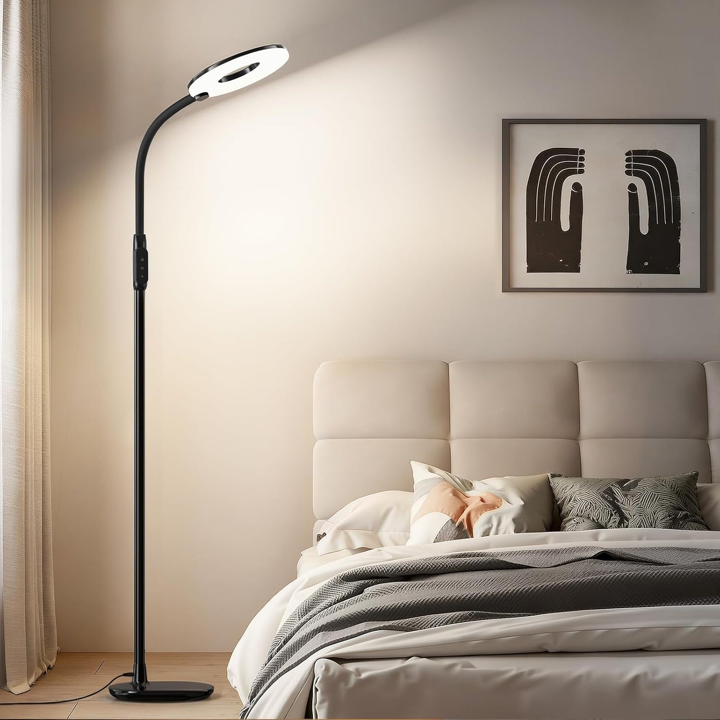 GyroVu LED Floor Lamp, 70'' Bright Reading Floor Lamps for Living Room, Dimmable & Adjustable Color Temperature, Touch Control Standing Tall Lamp with Gooseneck for Bedroom Office Craft Sewing, Black