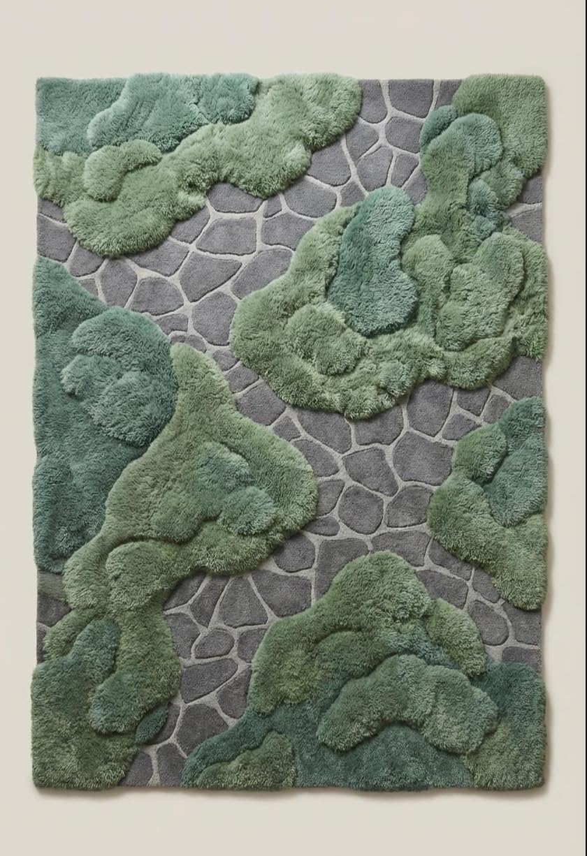 3D Pebble Stone Area Rug, Green Beige and Blush, Fluffy Tufted, Irregular Shape, Living Room Decor (Green with Grey, 8' x 10' Feet)