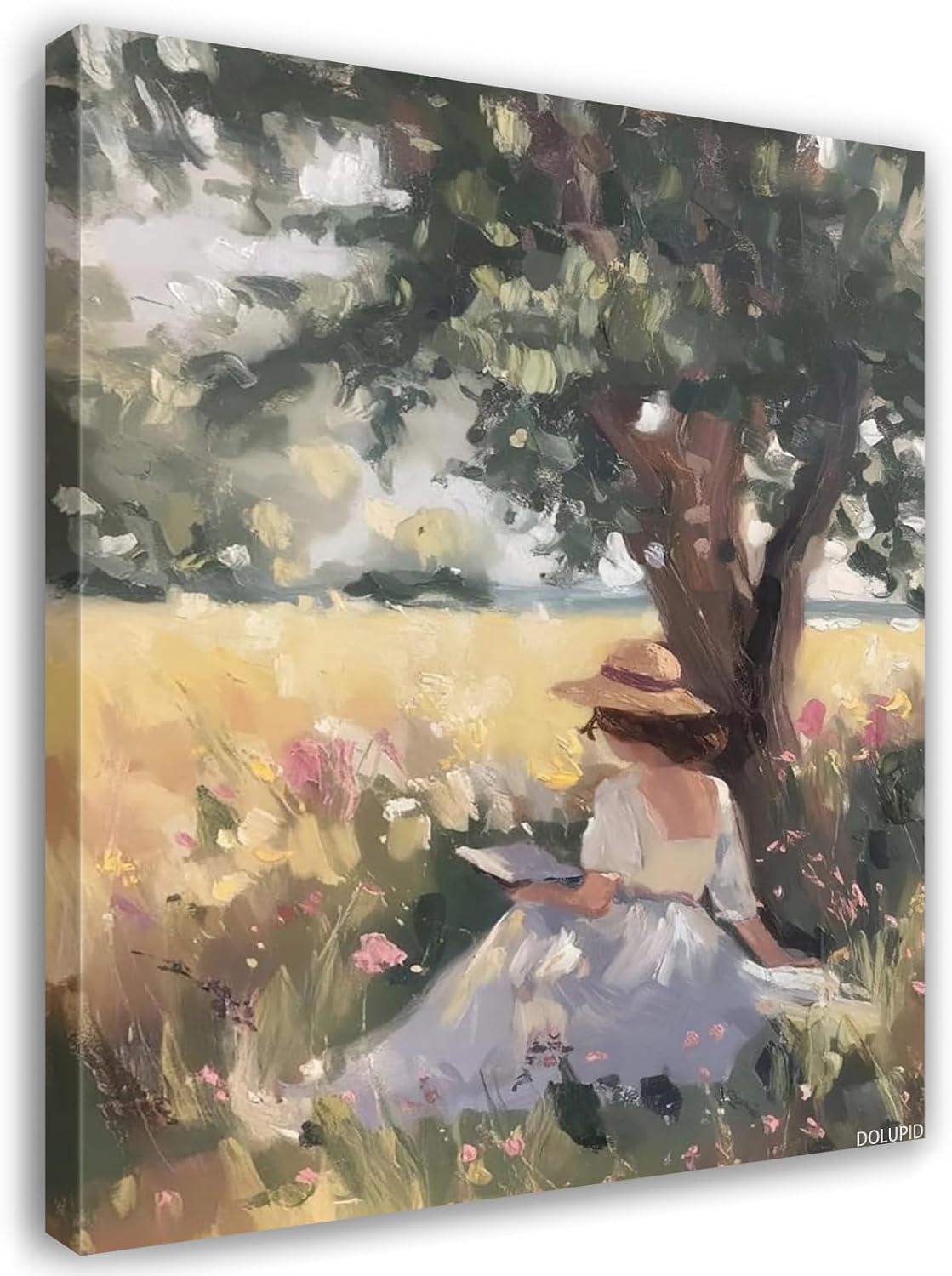Book Wall Art Woman Reading Bookish Wall Decor Pastel Oil Painting French Country Decor Vintage Cottage Reading Nook Canvas Print Posters for Books Lover Library Office 8x10inch Framed