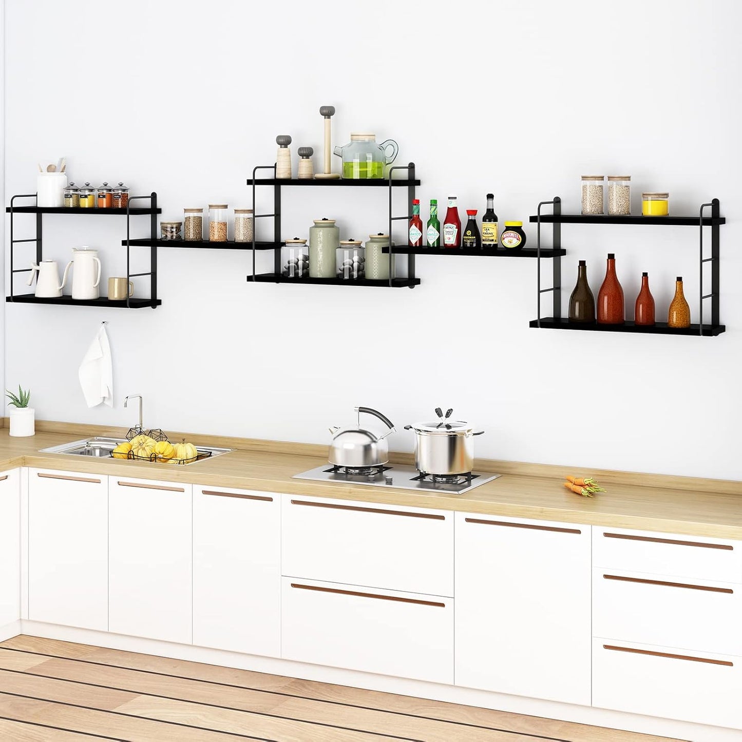 Wall Shelves, Wall Mounted Bookshelves, DIY Floating Shelves for Wall, Wood Hanging Book Shelves for Room, Bedroom, Living Room, Easy Installation (Black, 50W x 17H)