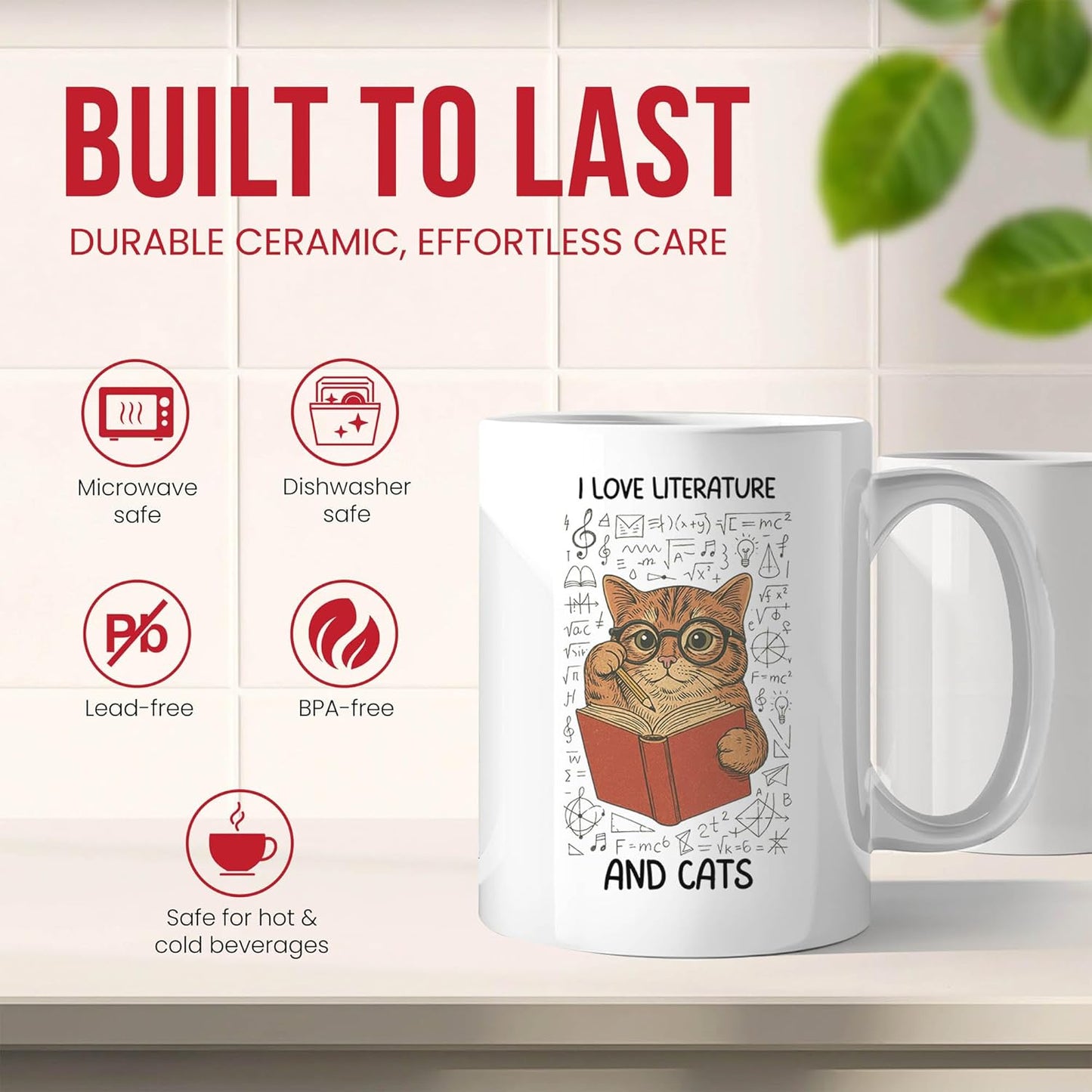 Literature And Cats Mug - Book Lover Coffee Cup - Friend Funny Gift From Readers - Literary Tea Mugs - Enthusiast Cups - 11 Oz Ceramic Gifts For Bibliophiles, Birthday, Him, Her, Christmas, Owner