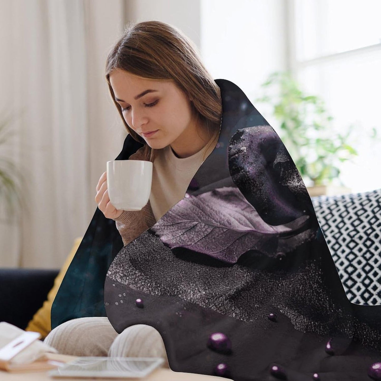 Purple Rose2 Blanket Super Soft Lightweight Throw Blanket Cute Cozy Warm Bed Blanket Decorative Fuzzy Blanket All-Season Home Decor Gift for Sofa Couch Living Room 60"*80"（150 * 200cm）
