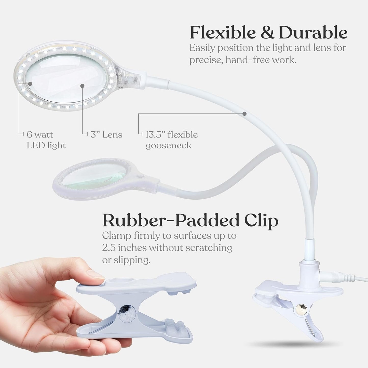 Brightech LightView Flex Magnifying Desk Lamp with Clamp, 1.75X Light Magnifier, Adjustable Magnifying Glass with Light for Crafts, Reading, Close Work