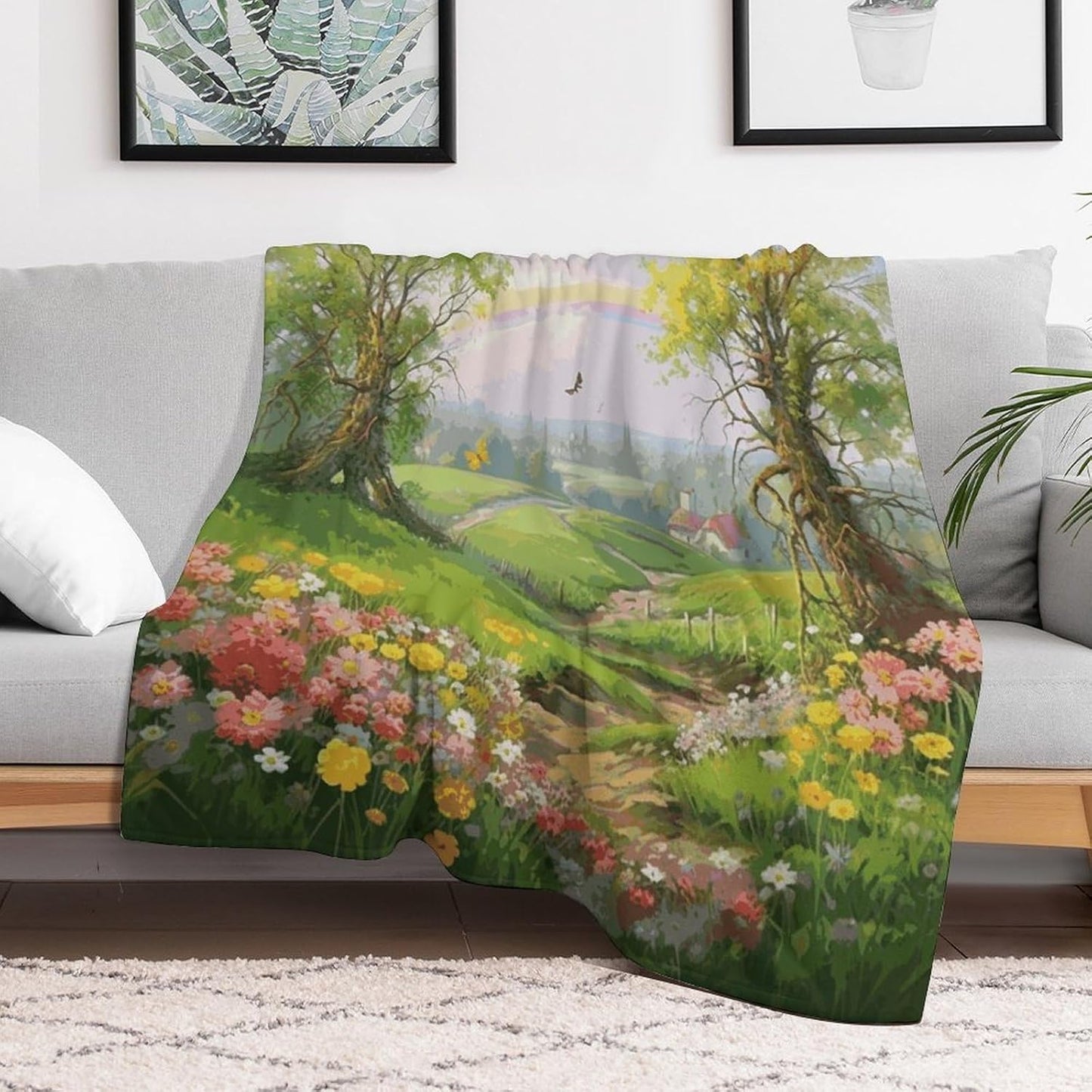 Spring Landscape Blanket Super Soft Lightweight Throw Blanket Cute Cozy Warm Bed Blanket Decorative Fuzzy Blanket All-Season Home Decor Gift for Sofa Couch Living Room 40"*50" （100 * 130cm）