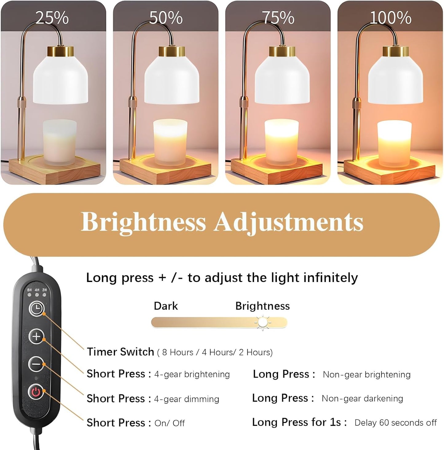Xiwoa Electric Candle Warmer Lamp with 2H/4H/8H Timer Dimming Height Adjustable Safety Night Lamp, Home Scented Jar Candles Decor Gifts (White)