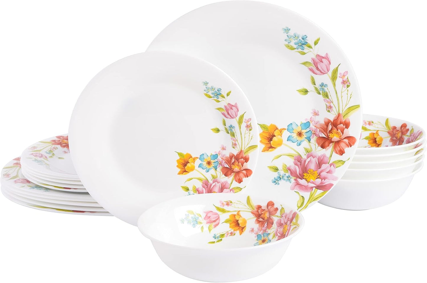 Gibson Home Ultra Break and Chip Resistant 18-Piece Round Dinnerware Set, Service for 6 – Red Floral Plates and Bowls, Microwave & Dishwasher Safe