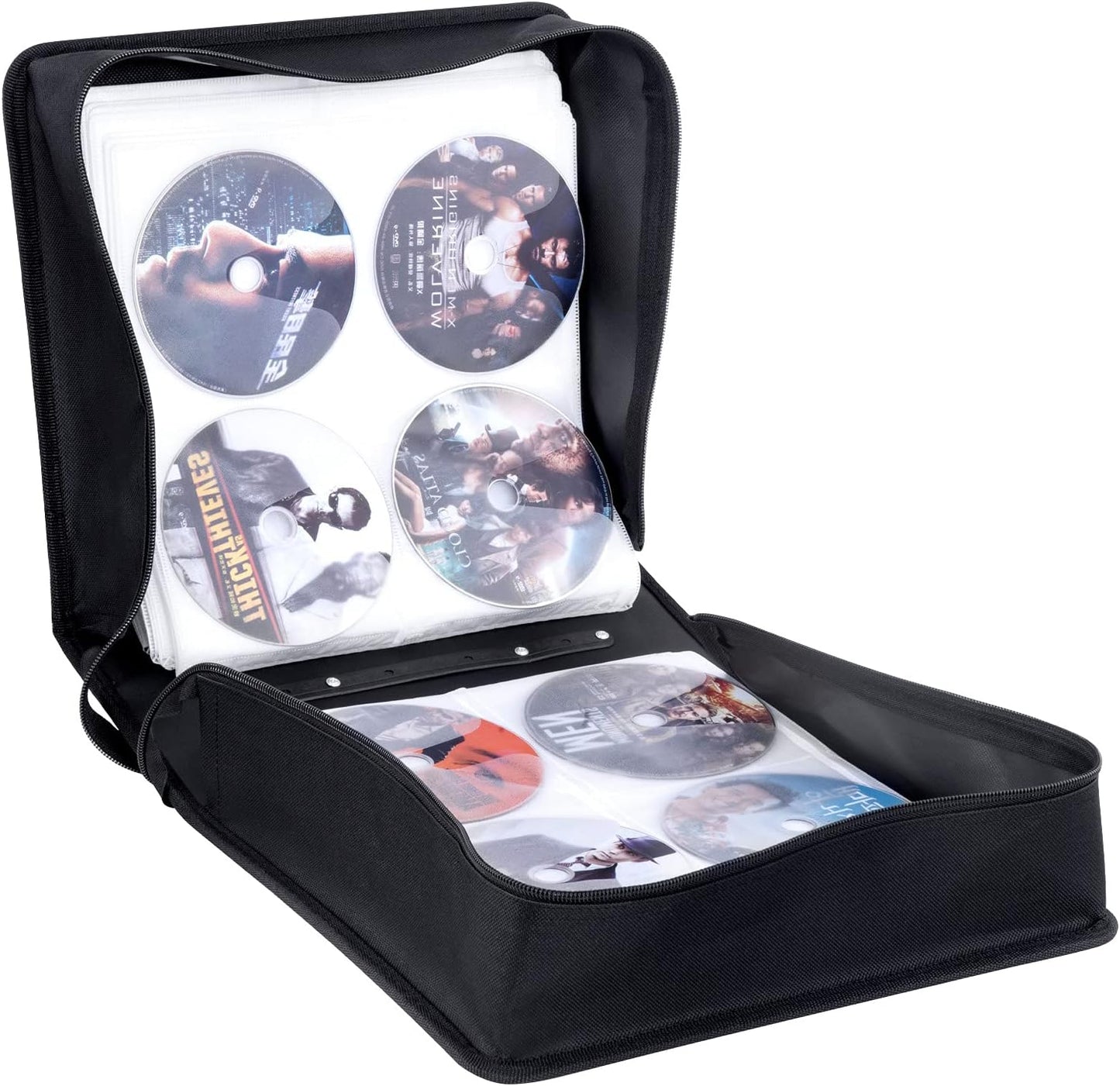 Black Leather CD Case, 400 Capacity CD/DVD Storage Organizer, Portable & Durable