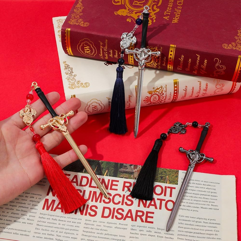 3PCS Dragon Sword Metal Bookmark 2.0, Cool Fourth Wing Bookmarks for Tassel, Book Lover Fantasy Reading Gifts for Women & Men (Dragon Sword)