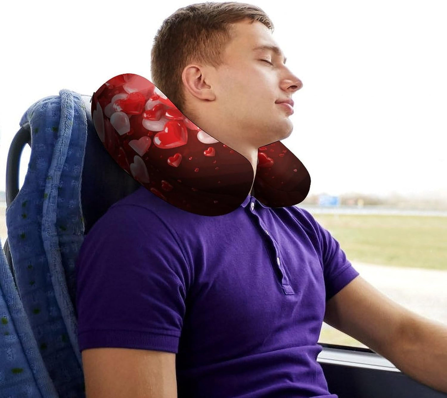Love Red Hearts Neck Pillow Memory Foam U Shaped Pillows Portable Pillows for Shoulder Travel Head Support Pillow with Concealed Zipper for Airplane Car Home Office
