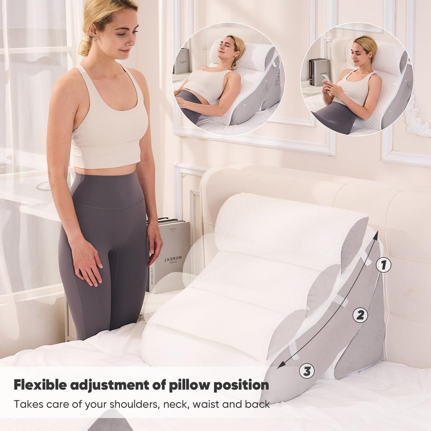 4 PCS Wedge Pillow Set for After Surgery, Adjustable Bed for Sleeping, Acid Reflux Relief, Post Surgery Recovery, Back Support, Leg Elevation, Memory Foam Orthopedic Bed Wedge Pillow Set, Gery