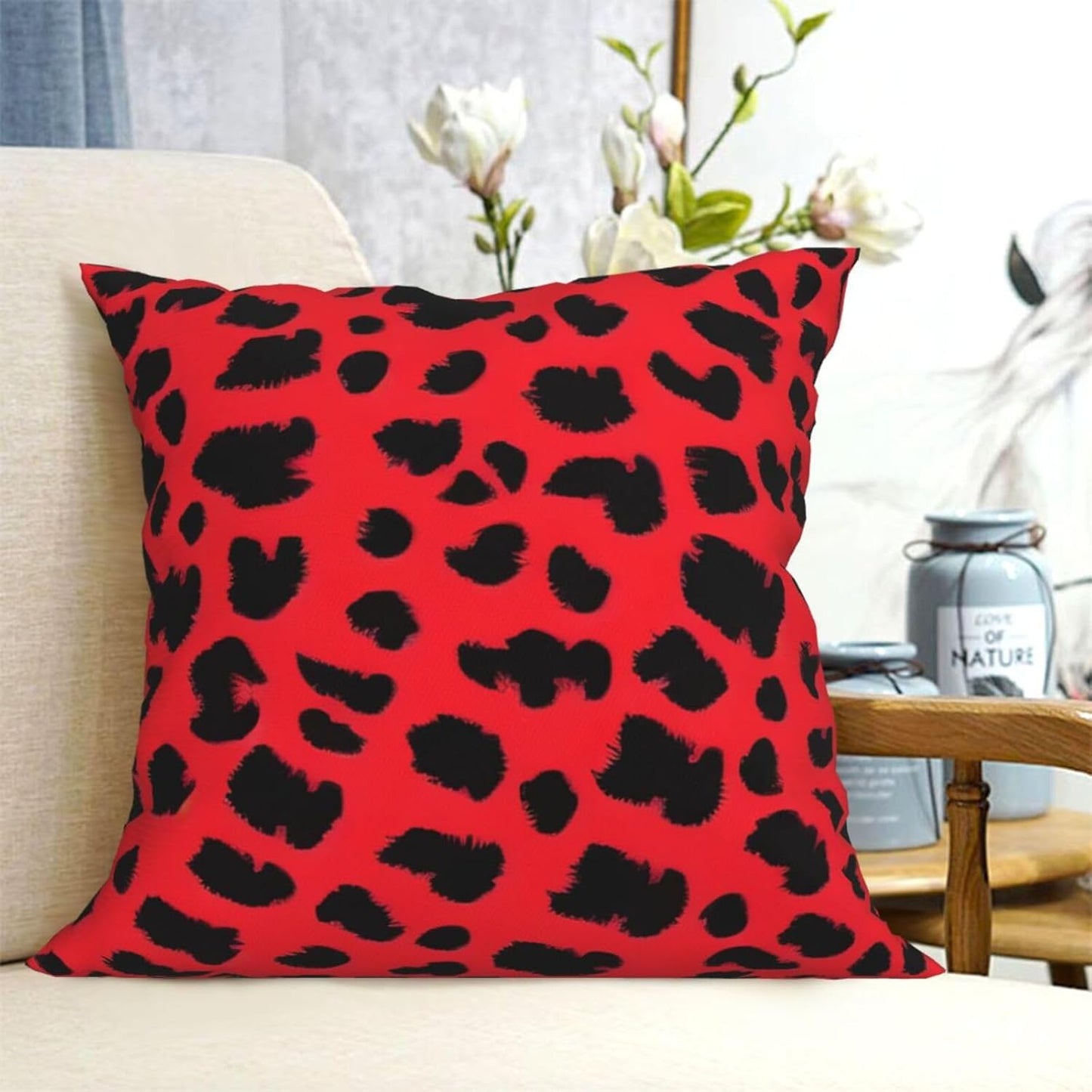 All-Season Square Pillow Covers 18"X18", Red Leopard, Decorative Throw Pillow Covers for Sofa Bed Couch, Hidden Zipper Cushion Cover, Square Lumbar & Accent Pillowcases for Home Decor