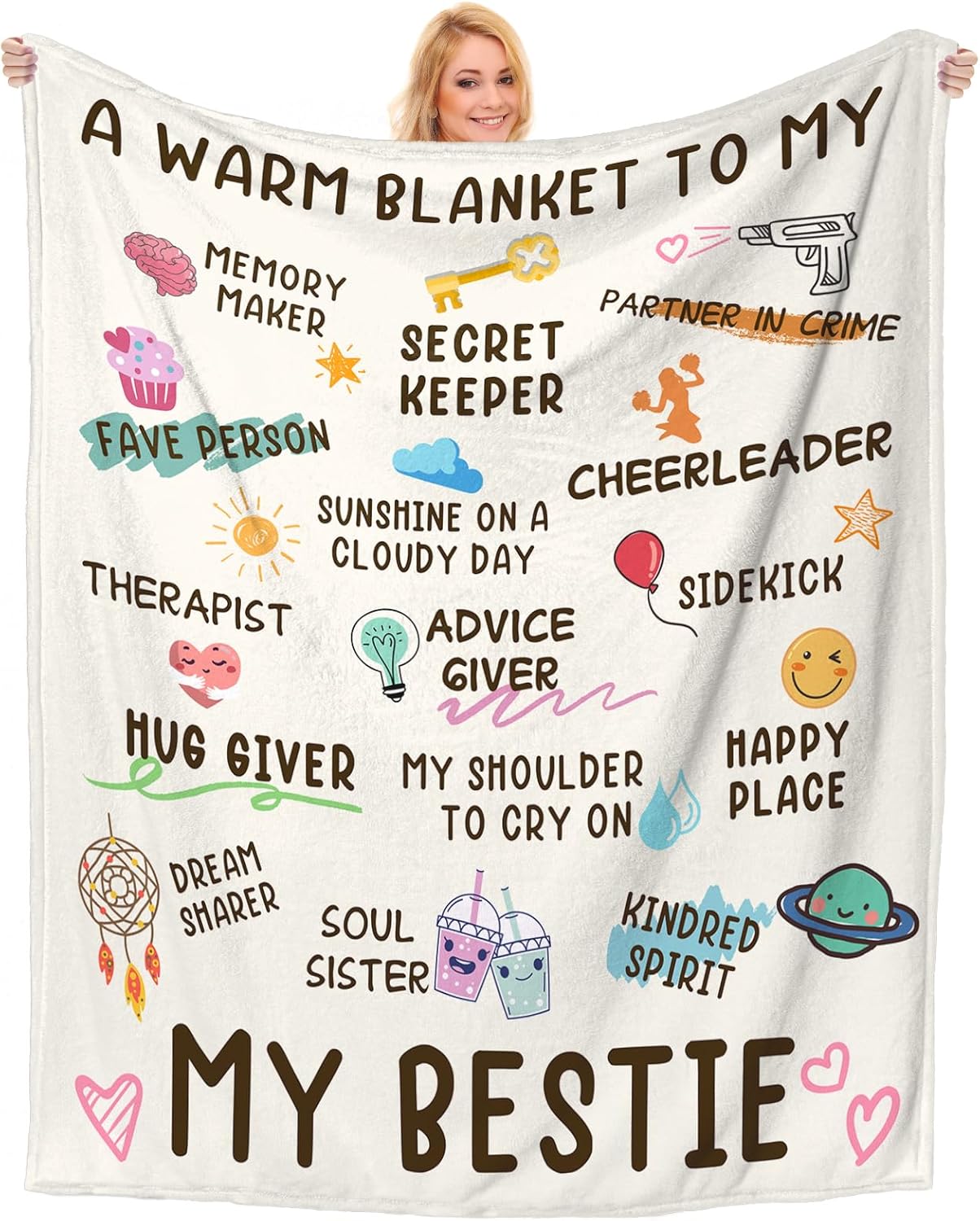Best Fried Blanket 60"x 50", Best Friend Birthday Gifts for Women, Bestie Gift Ideas for BFF Soul Sister Friendship, to My Bestie Fleece Throw Blanket