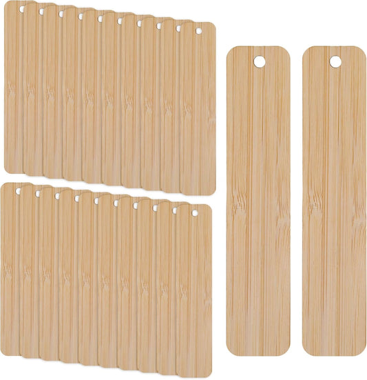 20 Pack Blank Bamboo Bookmark, 4.7 Inch Unfinished Craft Tags Engraving Bamboo Blanks Bookmarks Rectangle Wood Hanging Tags for DIY Gifts Book Marking Crafts Decors