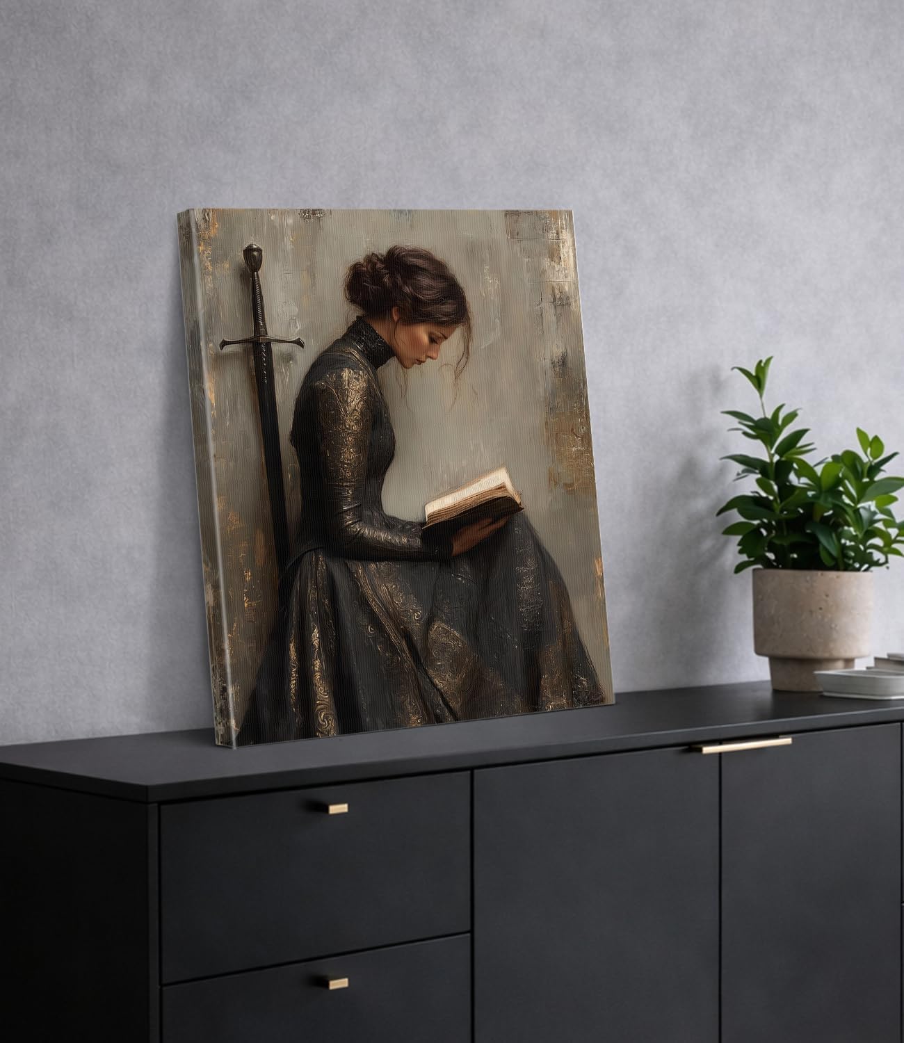 Victorian Woman Reading Wall Art Print - Vintage Dark Academia Canvas Poster Painting - Moody Wall Decor for Home Reading Nook Library 8x10 Inch Framed