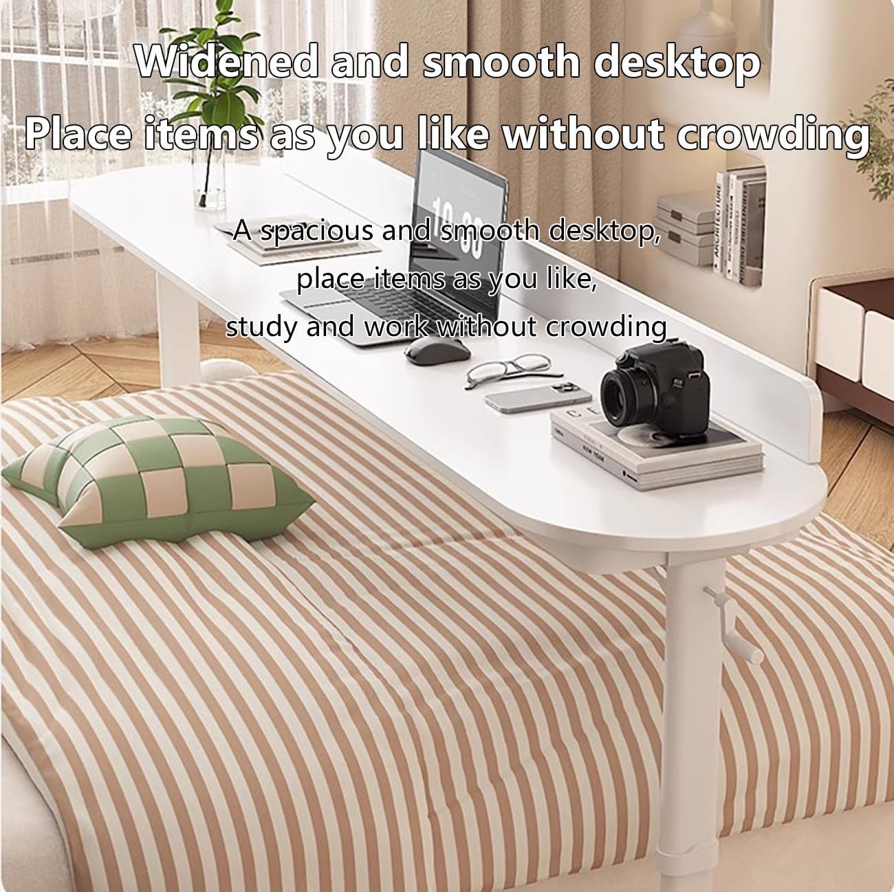 Queen Size Mobile Bed Desk,Standing Workstation Laptop Cart,Adjustable Height Bed Laptop Table,Adjustable Overbed Table,for Eating,Working or Reading.