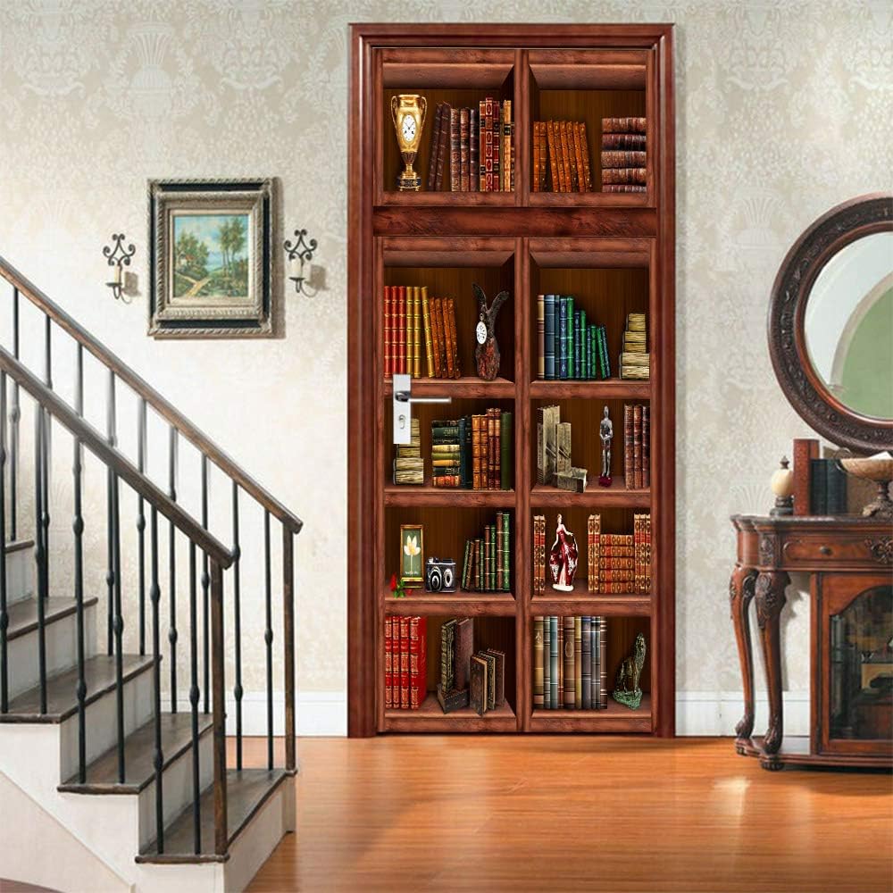COLORSPRING 3D Book Shelf Door Mural Wallpaper Stickers Self-Adhesive Decor Removable for Home Room Decoration (MT-262)