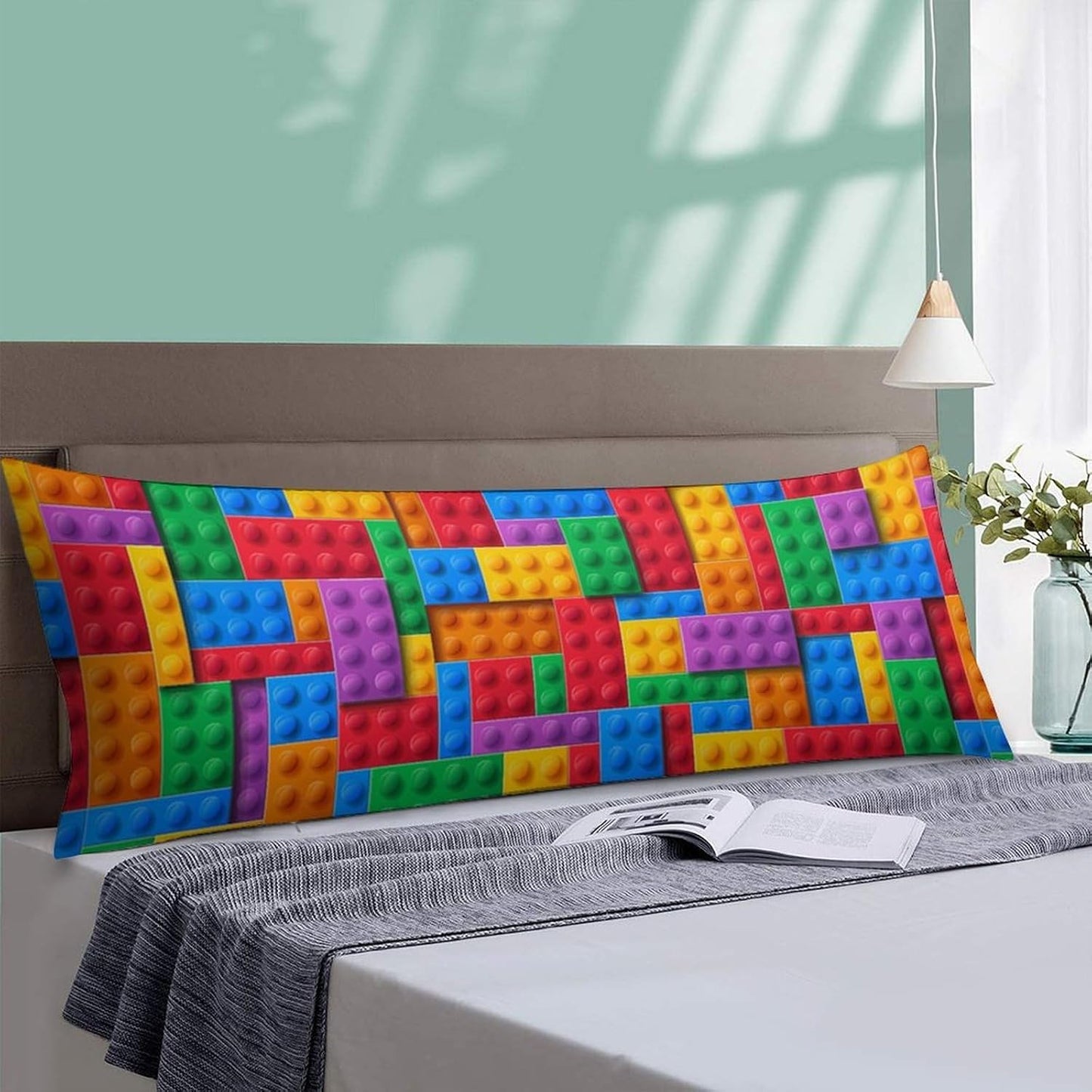 Building Blocks Body Pillow Cover Building Blocks Patterns Long Pillowcase with Zipper Colorful Bricks Printed Soft and Cozy Full Body Pillow Case Decorative for Room Bedroom Couch 20x54