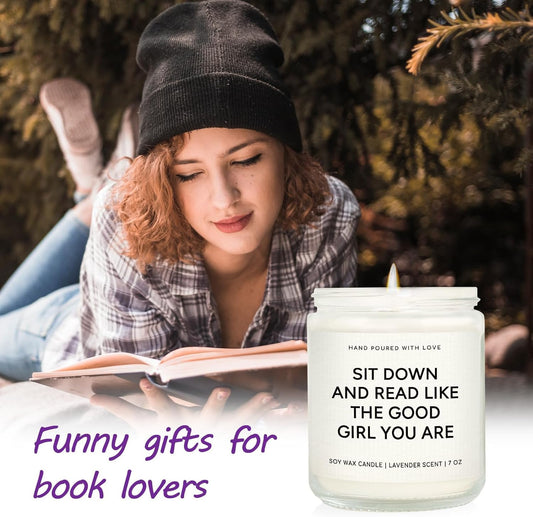 SteadStyle Book Lovers Gifts, Funny Bookish Gifts - Birthday Book Themed Ideal Presents for Girls Readers Librarian Bookworm Women, Lavender-Scented Candle 7oz