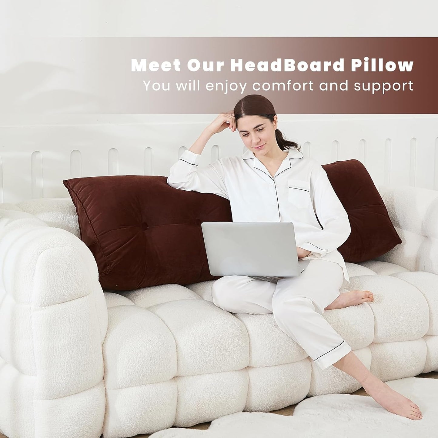 Headboard Pillow for Bed,Triangular Wedge Pillow Headboard Soft Support While Reading and Resting,Bed Bolster Cushion Headboard with Removable Cover,Coffee Brown,Twin (39"x8"x20")