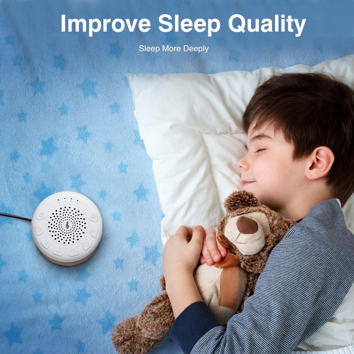 Solid Wood White Noise Sound Machine for Baby Adults Kids Sleep Sound Machine with 24 Soothing Sounds 8 Colors Night Light Timer Setting Function Portable Noise Machine for Gift (White, 3.93)