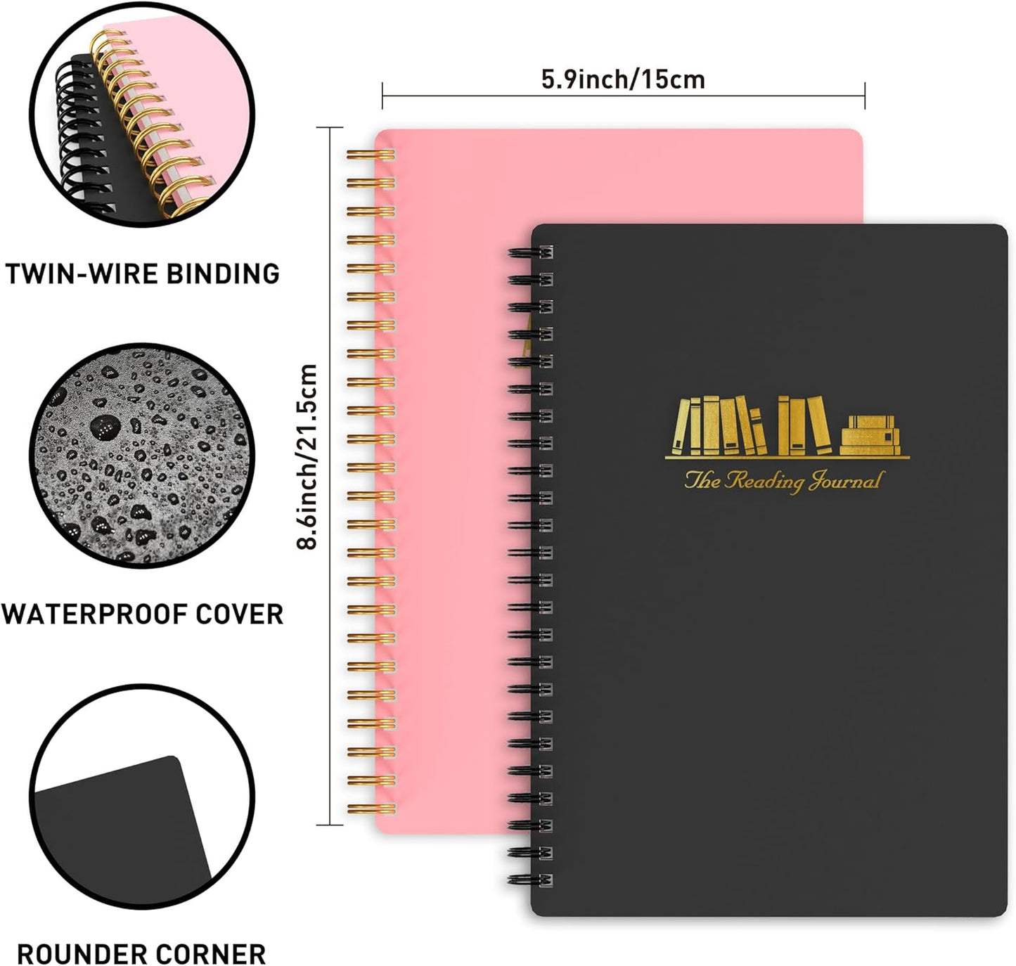 snootion Reading Journal - Book Journal Reading Log for Review and Track Your Reading Progress - Gift Book Accessories for Book Lovers and Voracious Readers-52 Books, A5 Size (Black Golden)