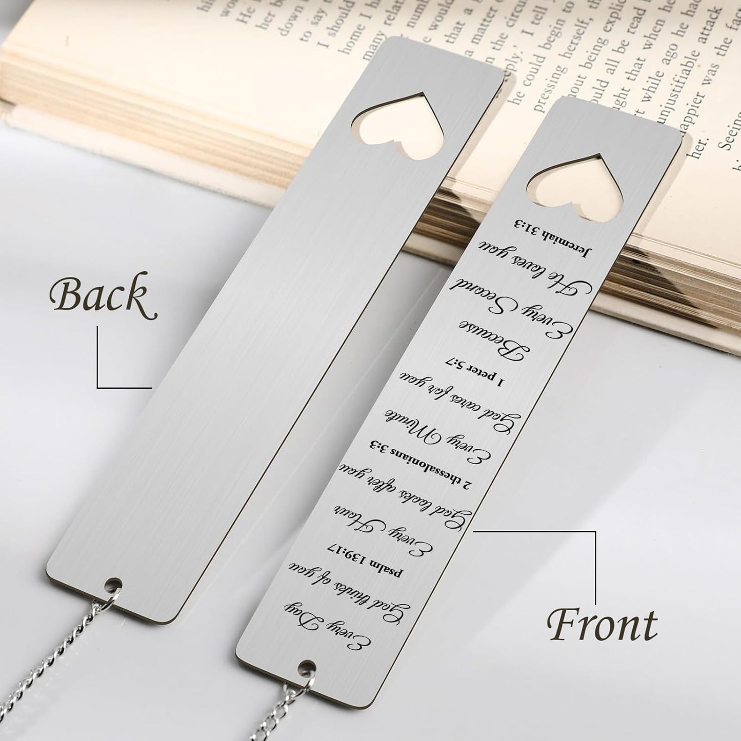 Bible Verse Metal Bookmark Gift - Christening Bookmarks Gifts for Women Men Inspirational Baptism Birthday Gift for Book Lovers Bookworms Book Club Religious Reading Gift, Silver