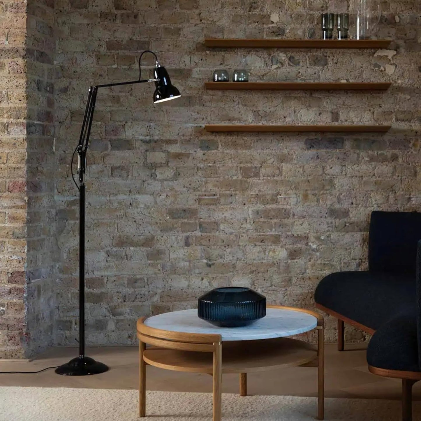Anglepoise Original 1227 Floor Lamp | Gloss Paint Finish Cast Iron Base Aluminum Shade & Chrome Plated Arms & Pole Adjustable Reading Light for Living Room Office Bedroom Decor (Jet Black)