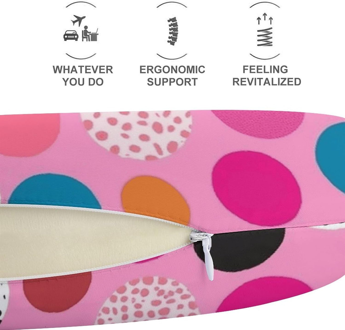 Crazy Pink Polka Dots Neck Pillow Memory Foam U Shaped Pillows Portable Pillows for Shoulder Travel Head Support Pillow with Concealed Zipper for Airplane Car Home Office