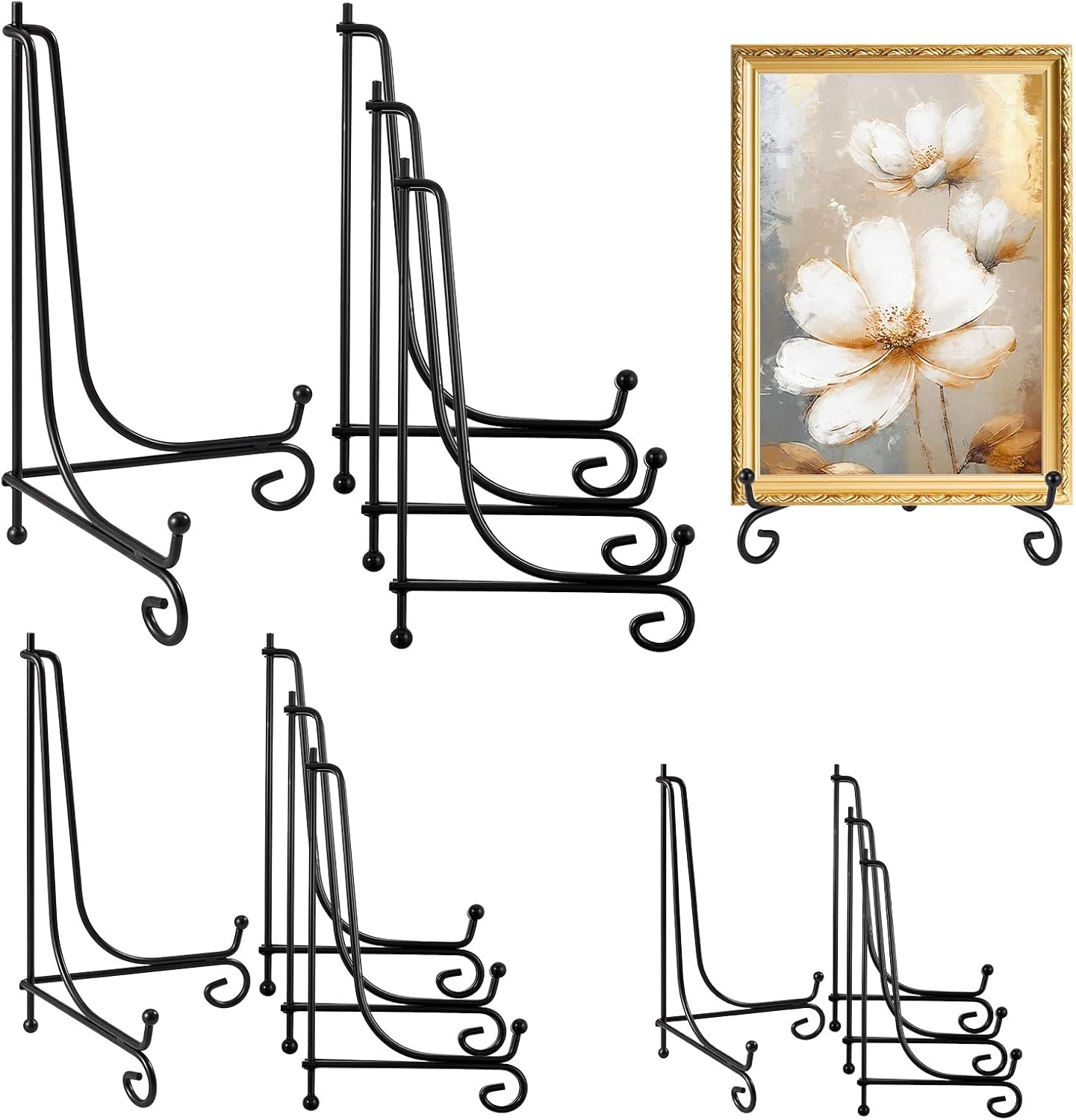 12 PCS 3 Size Black Iron Plate Stands for Display, 4, 6, 8 Inch Iron Display Stand, Plate Picture Photo Stands, Foldable Decorative Metal Plates Holders