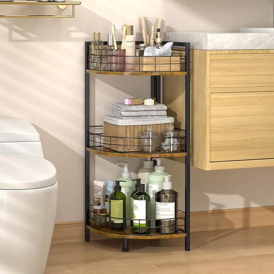 Bathroom Standing Shelf, 3 Tier Corner Stand, Free-Standing Shelf Units, Triangular Curved Corner Shelf Stand for Small Space, Ideal for Bathroom,Kitchen,Vanity Storage and Organizer