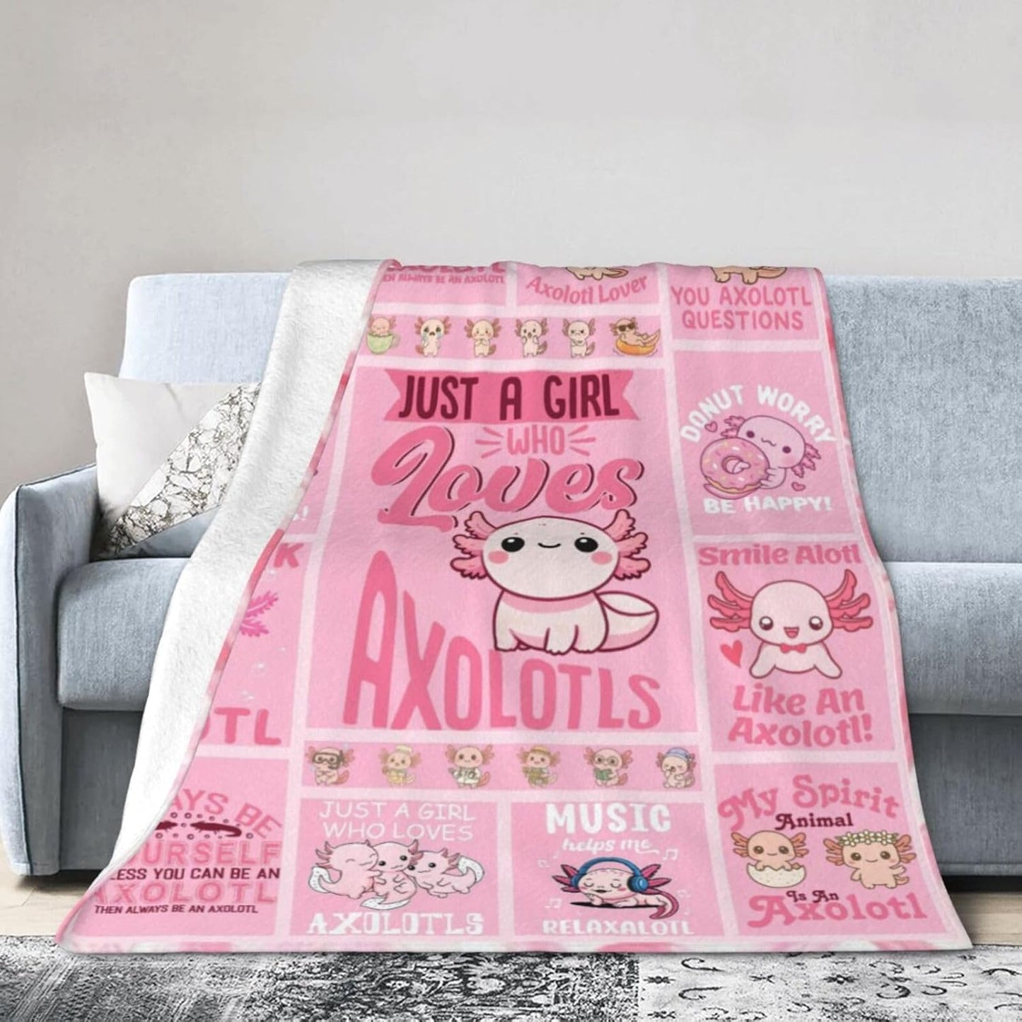 Axolotl Blanket Super Soft Warm Cozy Axolotl Flannel Throws Cute Patchwork Blankets Sofa Couch Room Decor Bedding Gifts 50"x40"