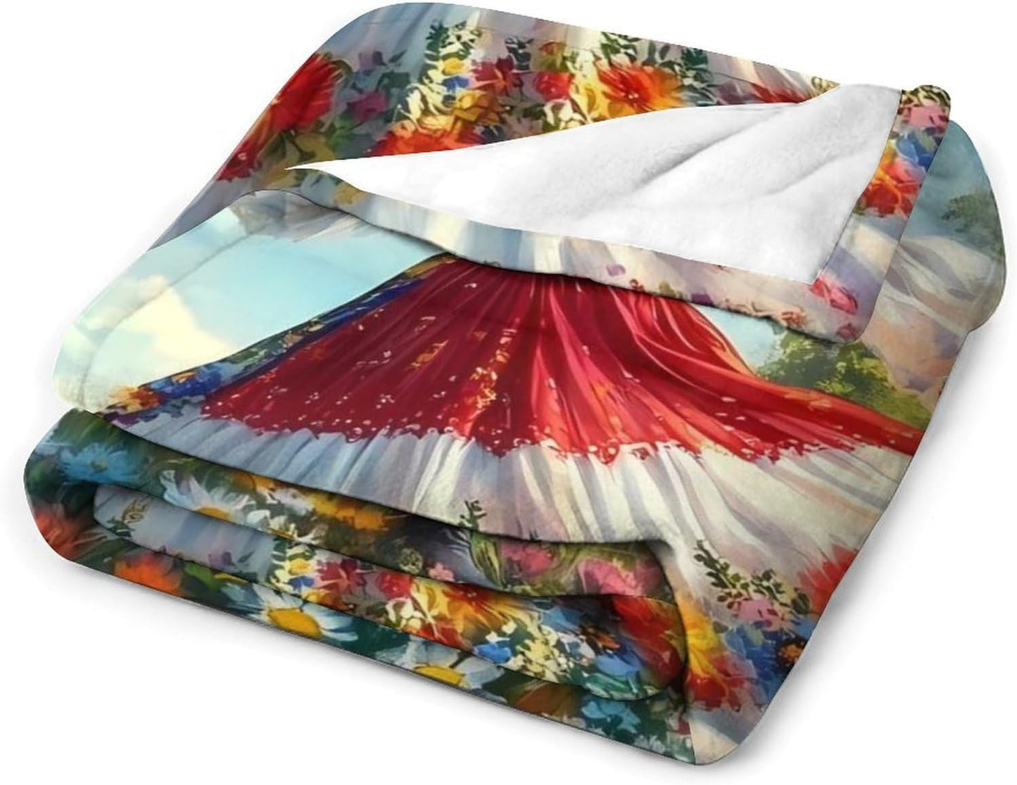 Ukrainian Woman Flower Field Throw Blanket for Couch Bed Plush Cozy Fuzzy Flannel Blanket for All Season 60"x80"