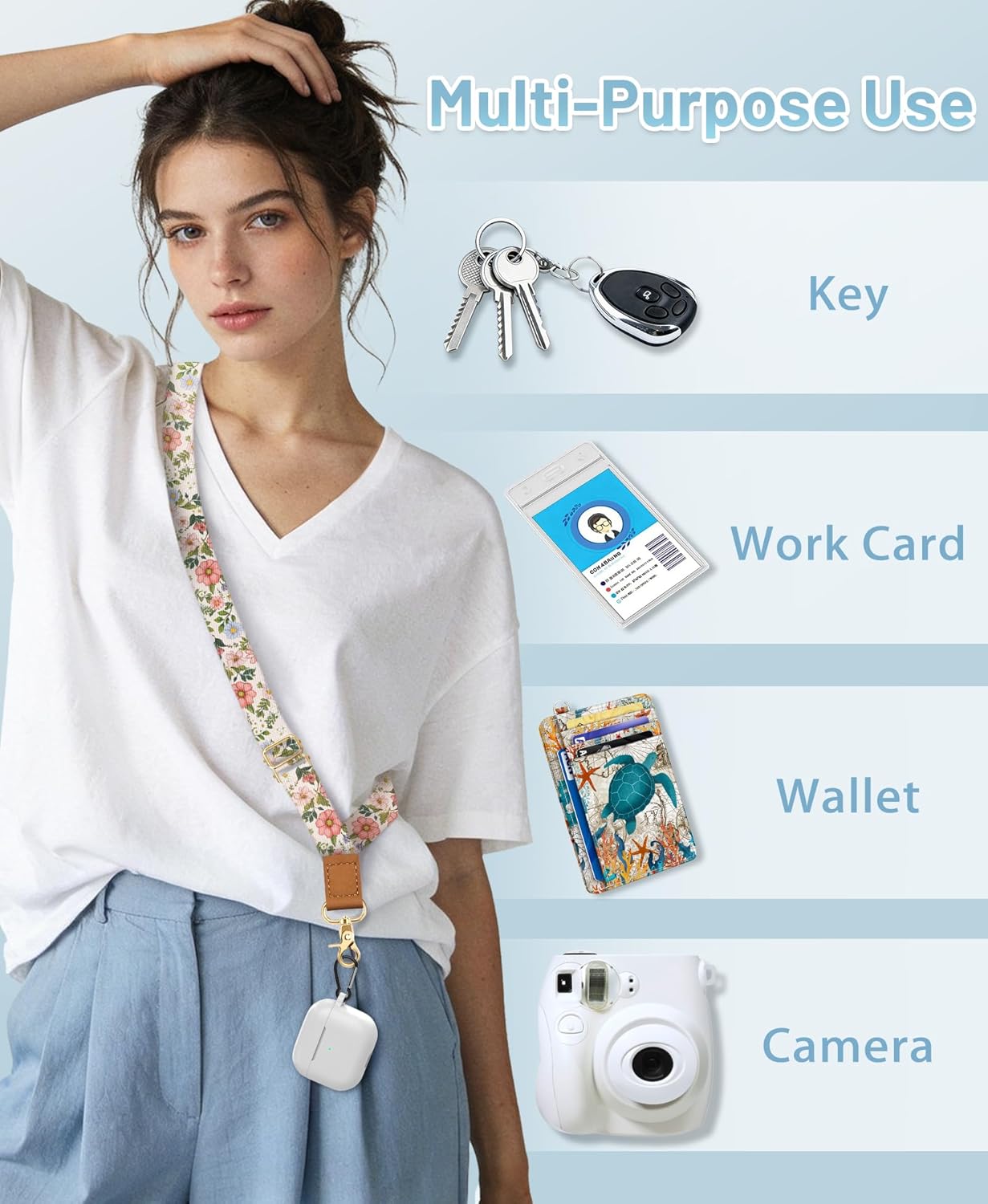 Flower Phone Lanyard Crossbody Strap, Floral Cell Phone Lanyards for around the Neck Wristlet Wrist Strap Adjustable for Keys Case Accessories Travel Essentials