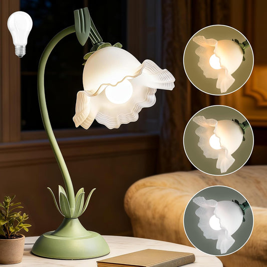 Flower Table Lamp, LED Reading Light Bedside Vintage Flower Desk Lamp, 3 Color Modes Kawaii Bedside Lamps, Nightstand Table Lamps for Living Room Office Bedroom Lighting Home Decor (Green)