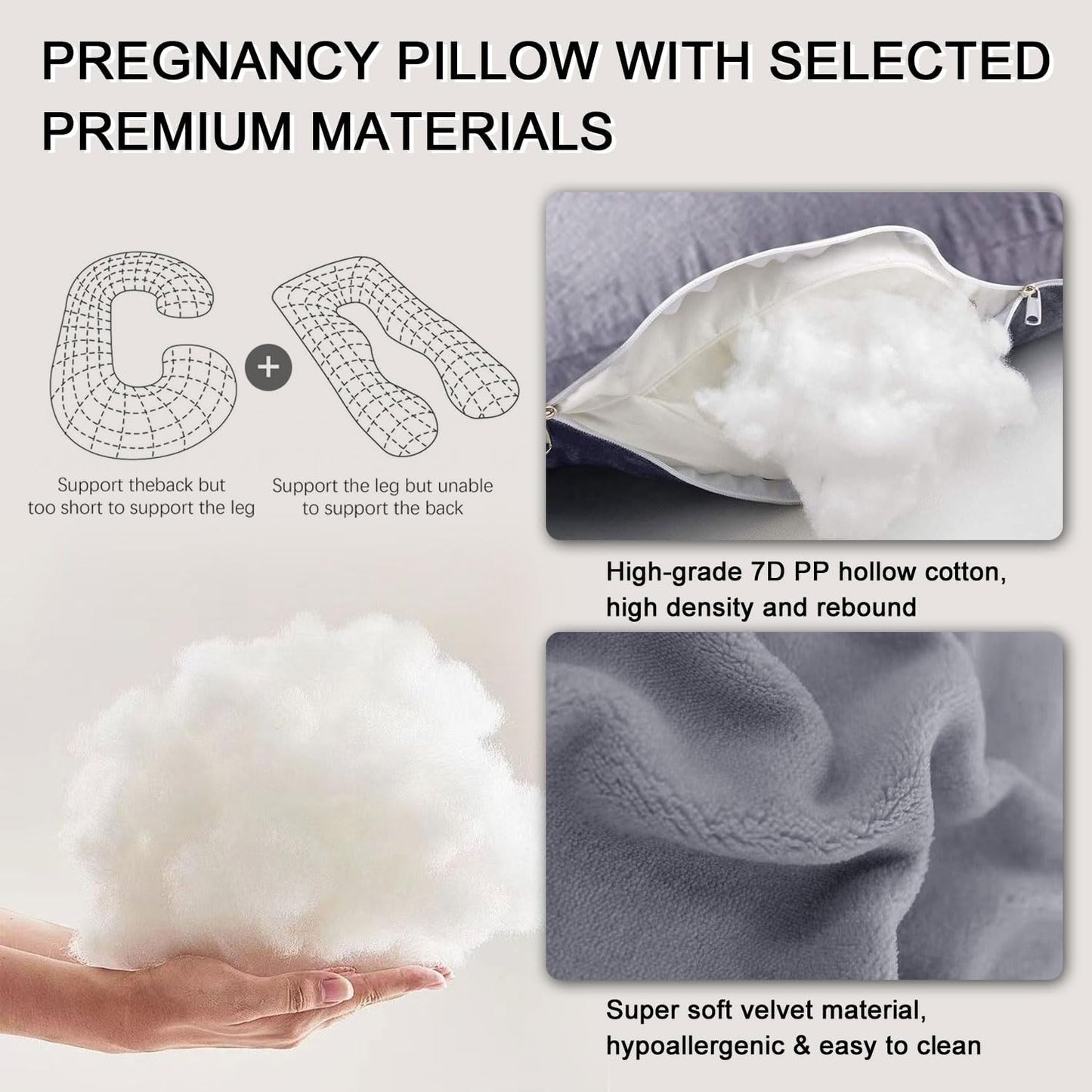 U-Shaped Full Body Pillow for Adults, Maternity Pregnancy Pillow with Washable Velvet Cover, Ergonomic Support for Back, Belly & Hips, Comfort for Expecting Mothers & Side Sleepers