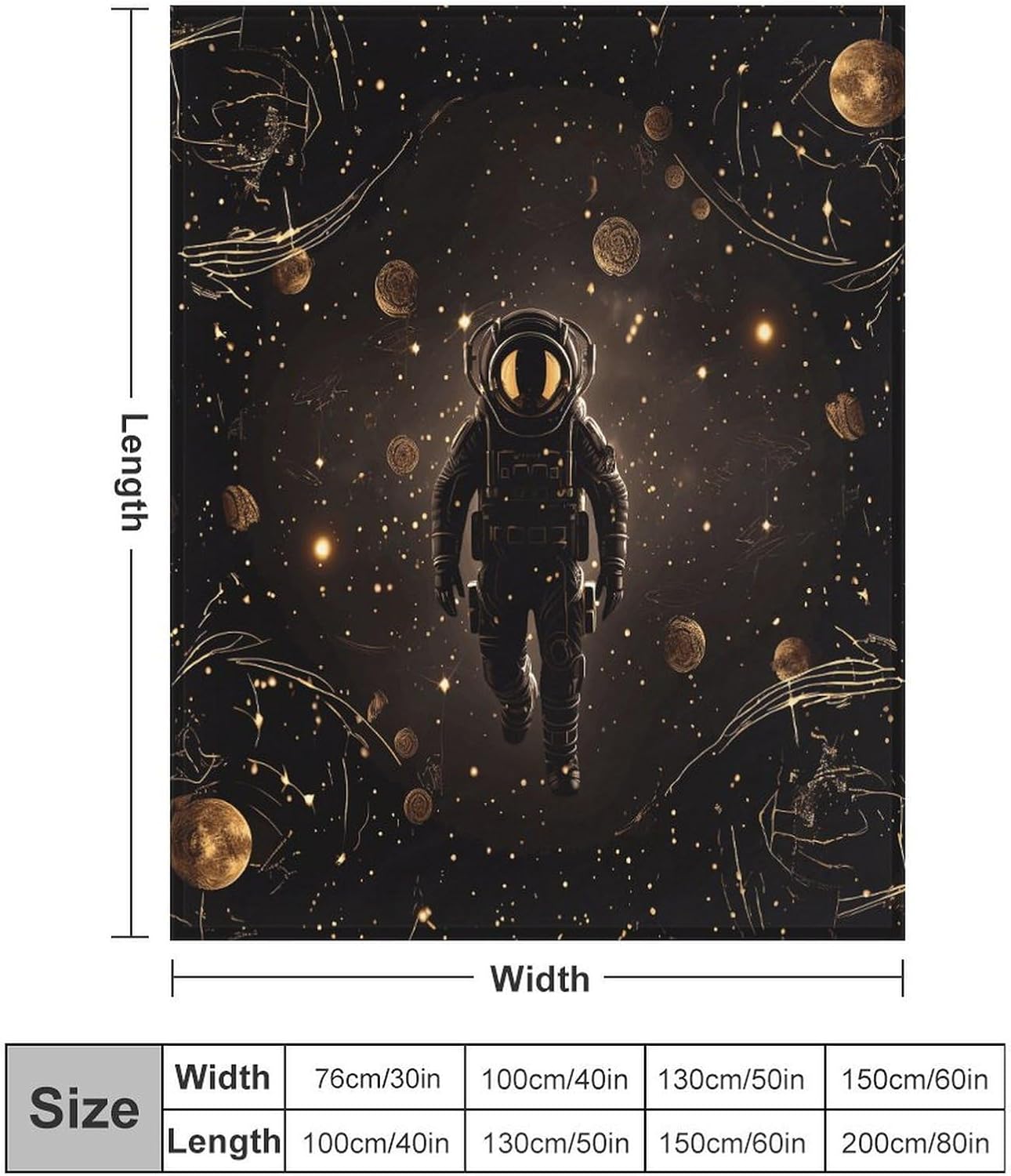 Black Gold Space Throw Blanket for Couch Super Soft Warm Lightweight Throw Blankets Cozy Flannel Bed Blanket Cute Decorative Blankets for All Seasons Home Decor Gift 40"*50" （100 * 130cm）