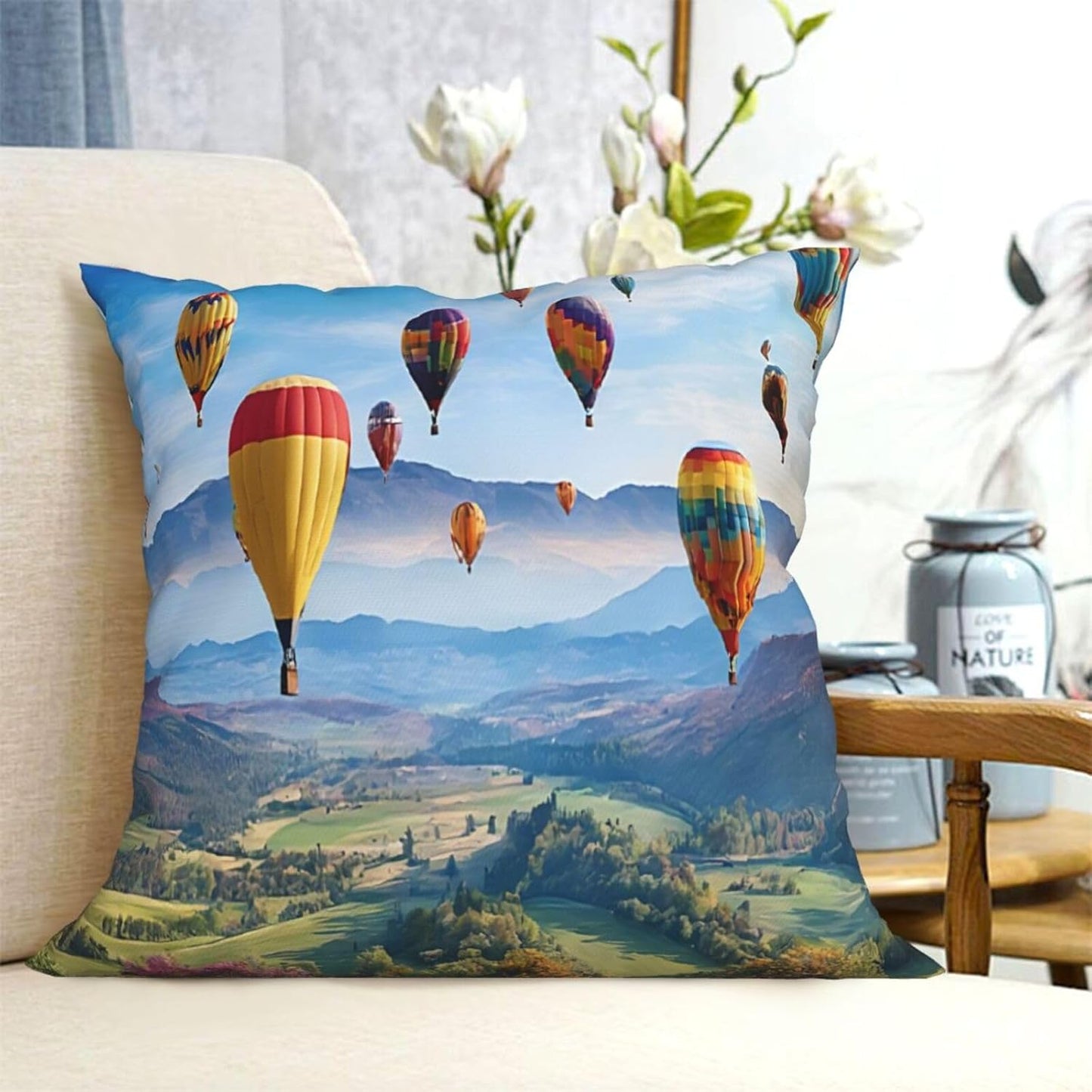 All-Season Square Pillow Covers 18"X18", Hot Air Balloons, Decorative Throw Pillow Covers for Sofa Bed Couch, Hidden Zipper Cushion Cover, Square Lumbar & Accent Pillowcases for Home Decor