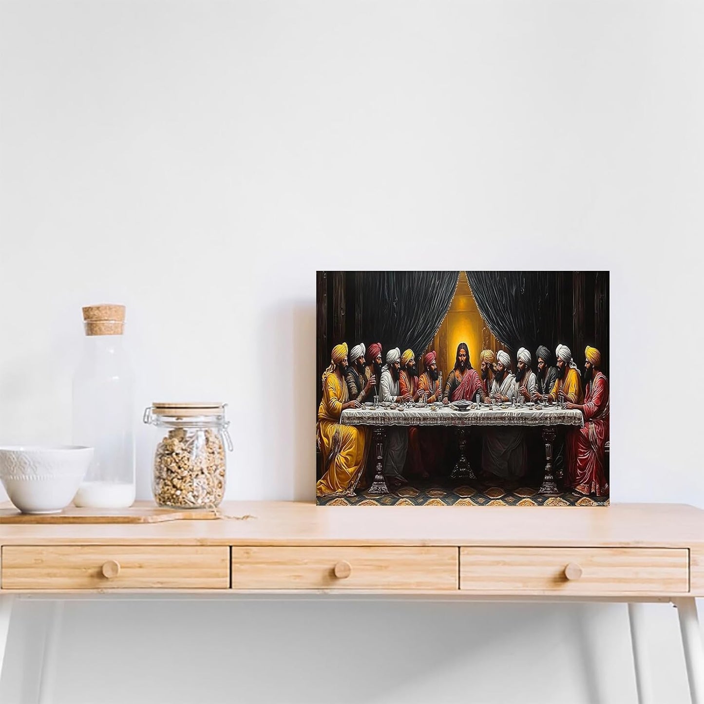 Black Last Supper Canvas Wall Art, African American Last Supper Framed, Christian Wall Art, Black Jesus Canvas, Religious Home Decor Framed, 8x10inch 20x25cm