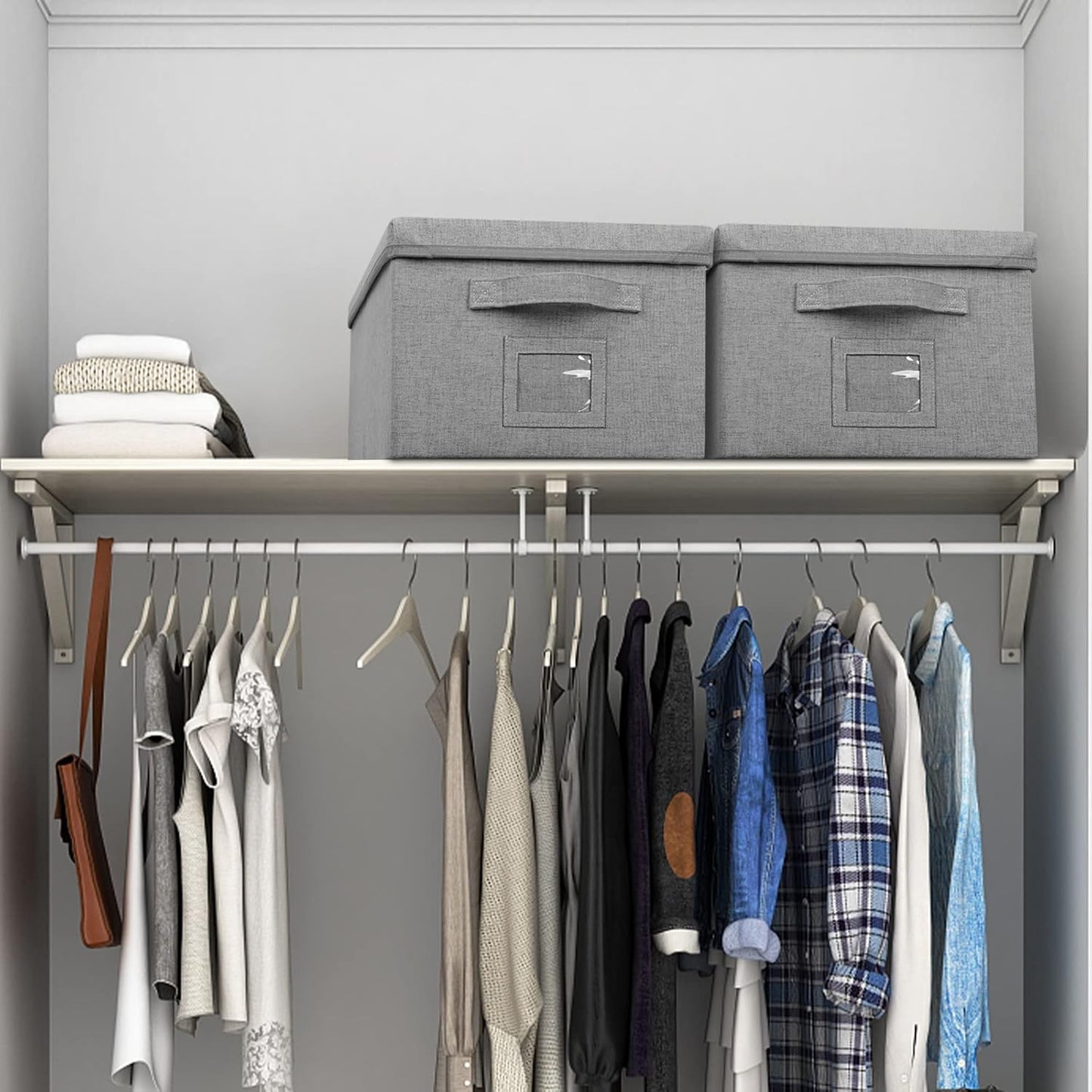 22.8qt Closet Storage Boxes with Lids Gray Folding Keepsake Storage Bins Stackable Flat Lidded Carboard Storage Contaner for Clothes Barbie Shoes, 2 Pack