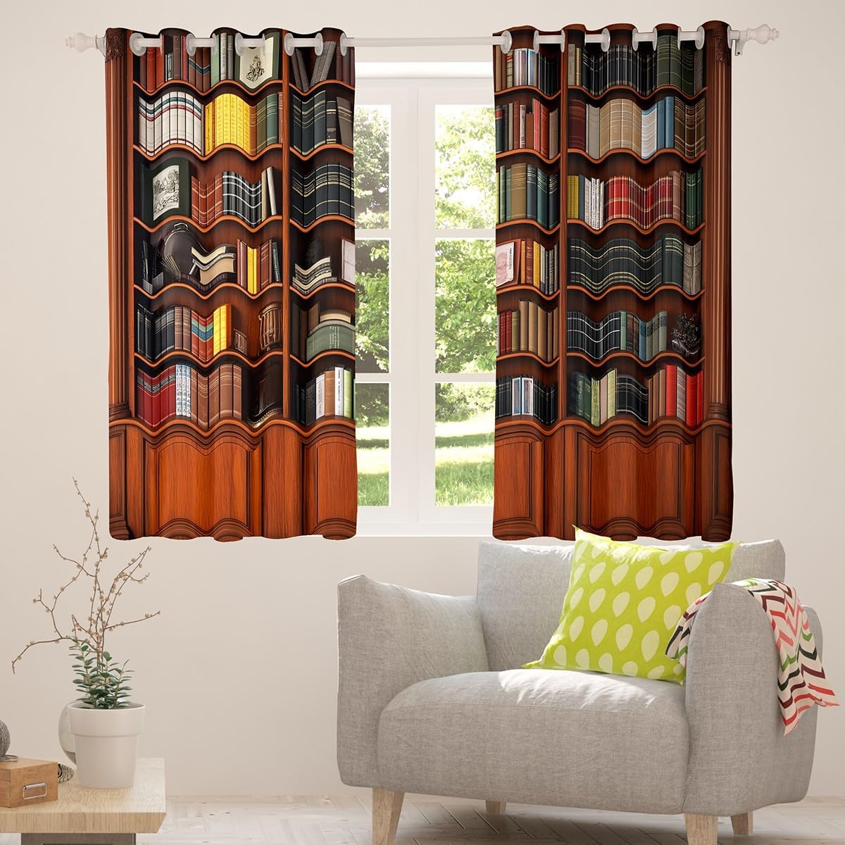 jejeloiu Library Bookcase Curtains for Bedroom Living Room Vintage Library Books Blackout Darkening Drapes Retro Bookshelf Window Treatments, 2 Panels 52 x 84 Inch Education Reading Room Decor