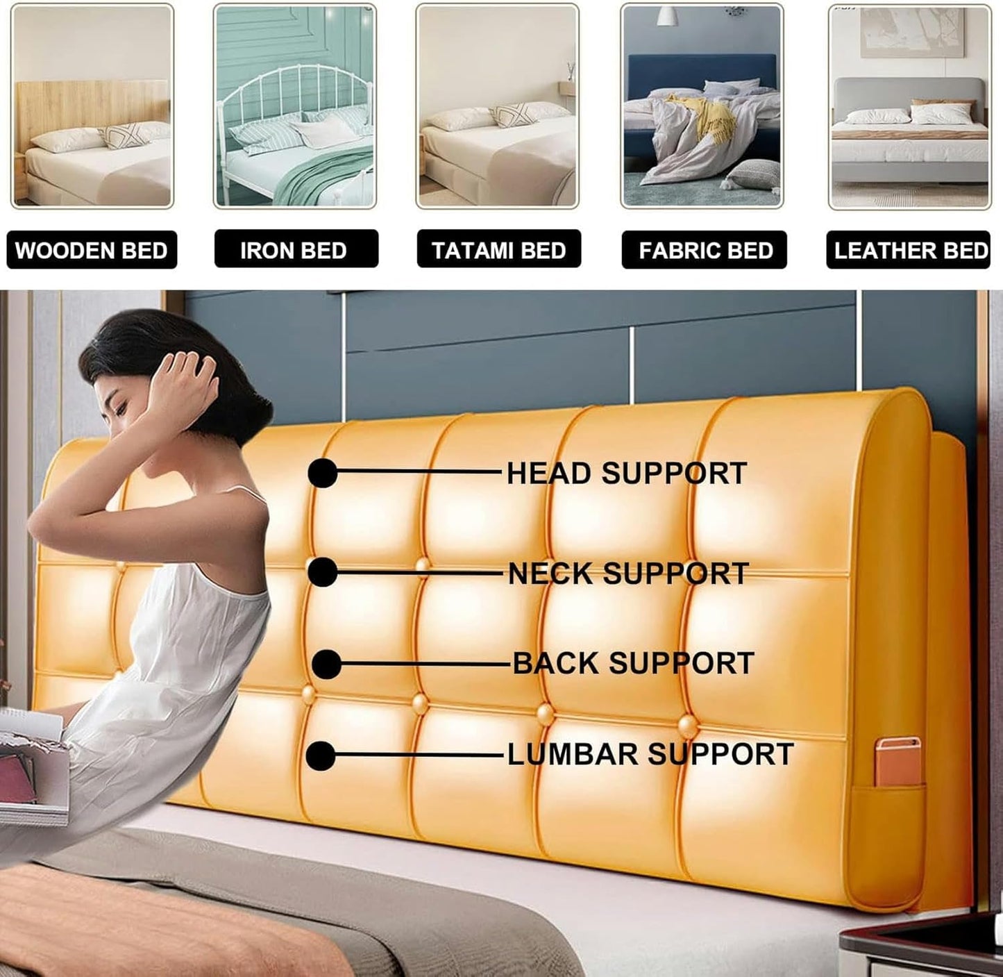 Leather Headboard Pillow,Solid Color Rectangle Headboard Reading Pillow,Headboard Upholstered Bed Backrest Large Bolster Wedge Pillowboard Headboard
