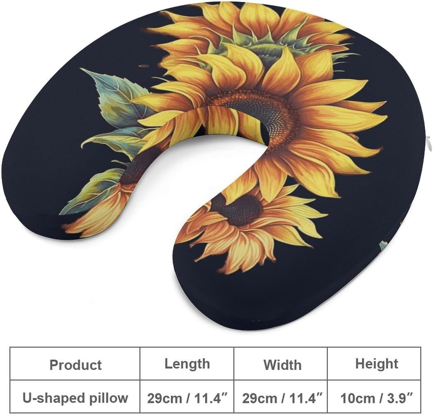 Summer Sunflower Neck Pillow Memory Foam U Shaped Pillows Portable Pillows for Shoulder Travel Head Support Pillow with Concealed Zipper for Airplane Car Home Office