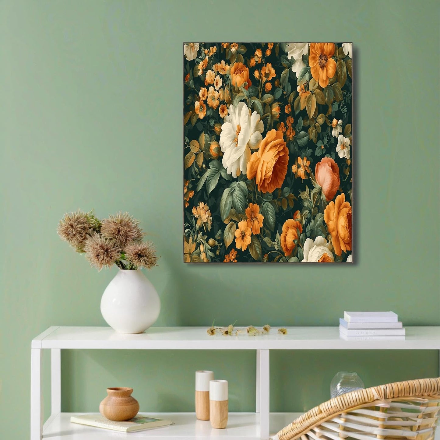 GDJSMIN Vintage Floral Pattern Wall Art, Yellow Rose And Leaf Print Poster for Reading Room Living Room Decor 12x 16 inch Unframed