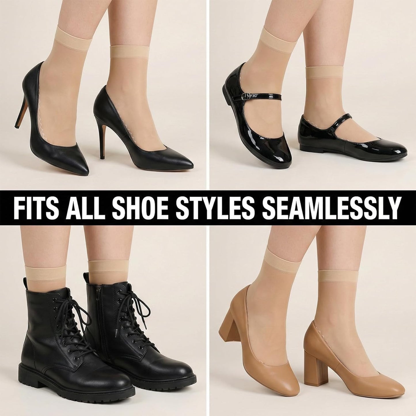 12 Pairs Nylon Socks for Women, Sheer Socks Sheer Ankle High Tights Hosiery Sock Antil-Slip Ankle High Nylons for Women(Skin,Skin)
