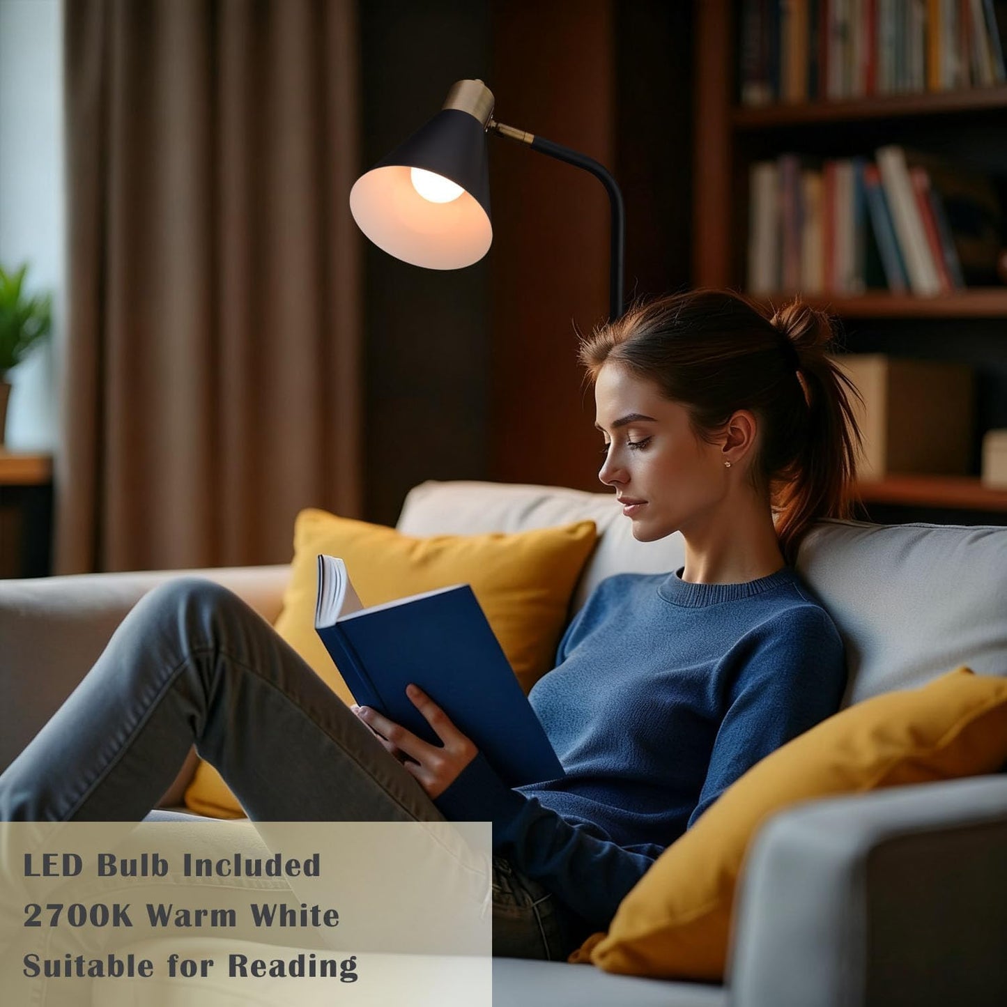 Adjustable Reading Floor Lamp,360°Rotatable Shade,3CCT LED Bulb Include,Black